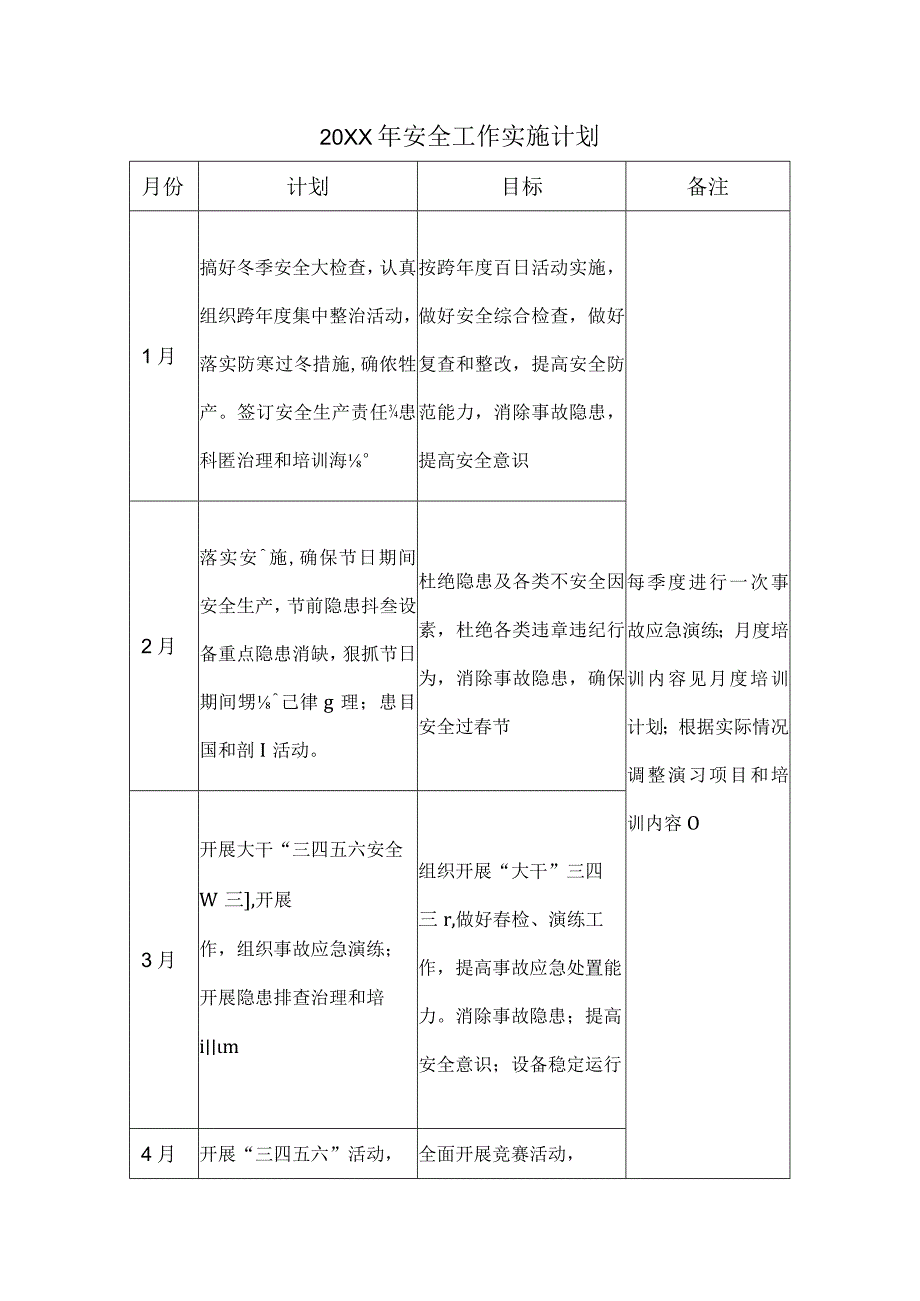 20XX年安全工作实施计划.docx_第1页