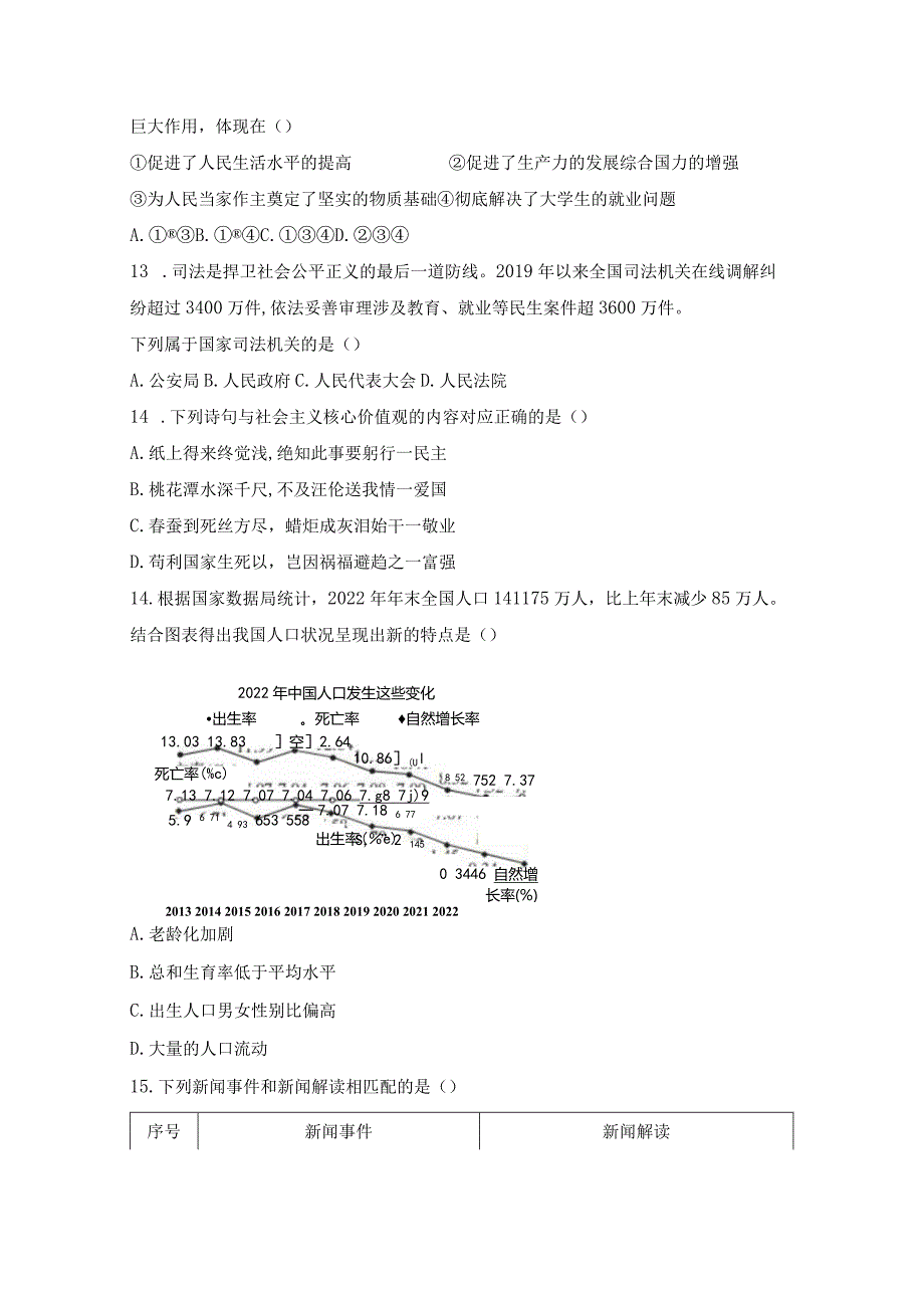 2023年哈尔滨市学业考试道德与法治真题.docx_第3页