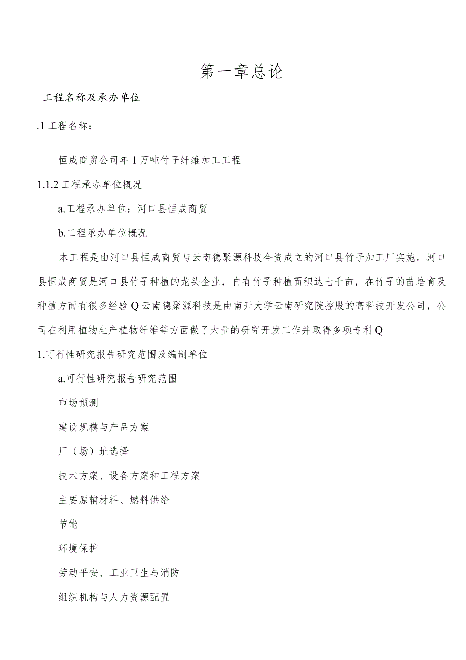 -年产1万吨竹子纤维加工项目可行性研究报告.docx_第1页