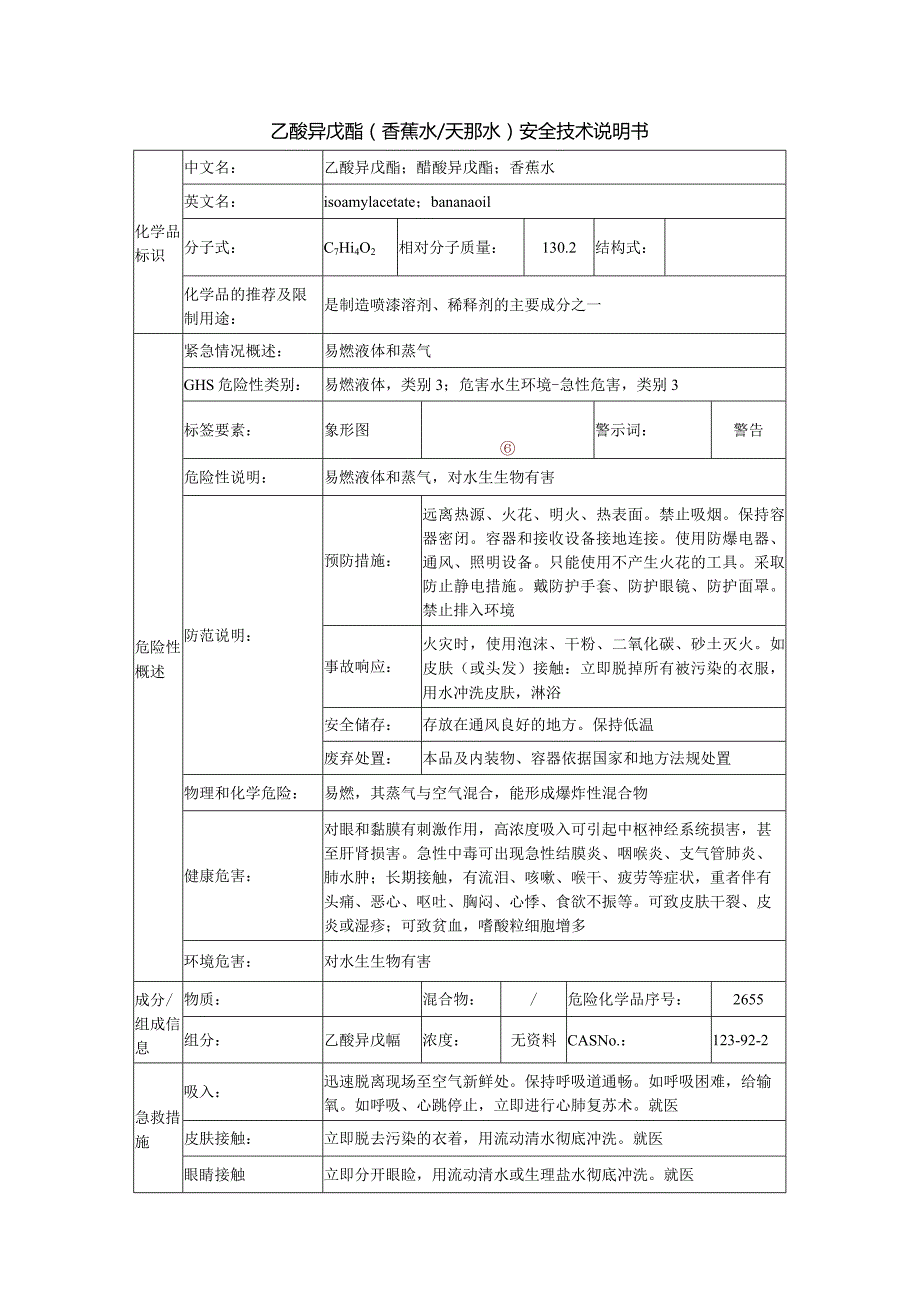 乙酸异戊酯（香蕉水）安全技术说明书.docx_第1页