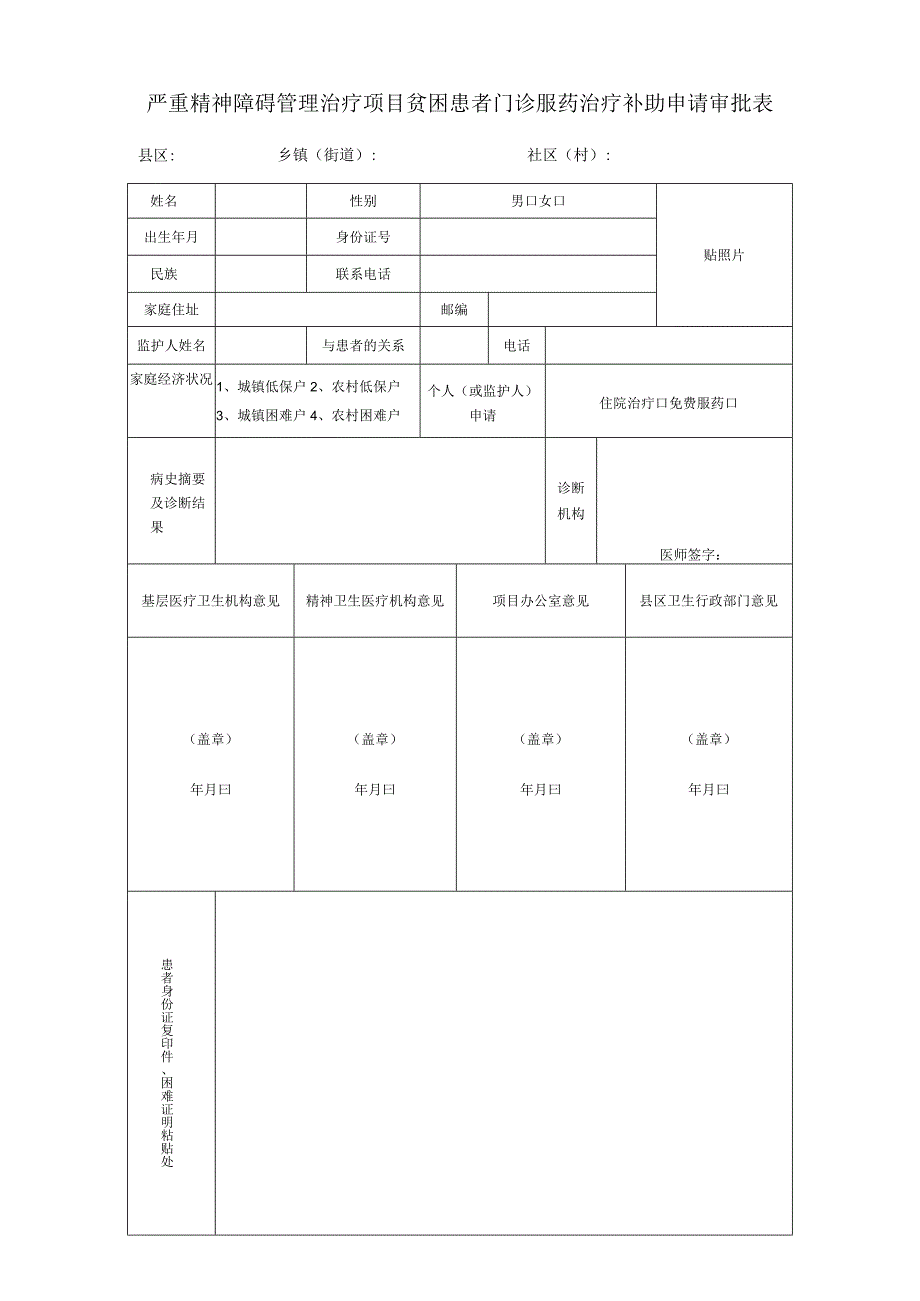 严重精神障碍管理治疗项目贫困患者门诊治疗补助申请表.docx_第1页