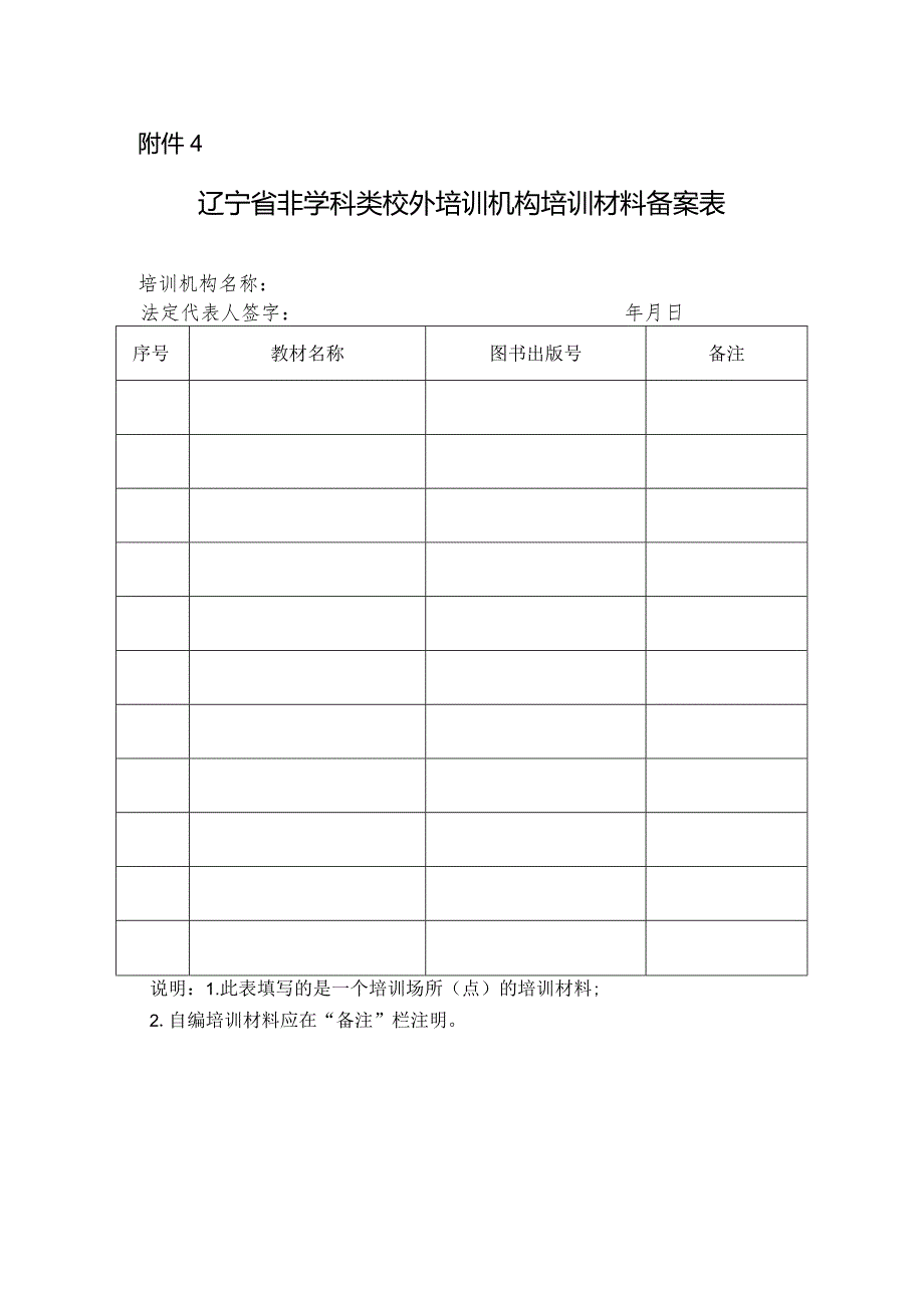 辽宁省非学科类校外培训机构培训材料备案表.docx_第1页