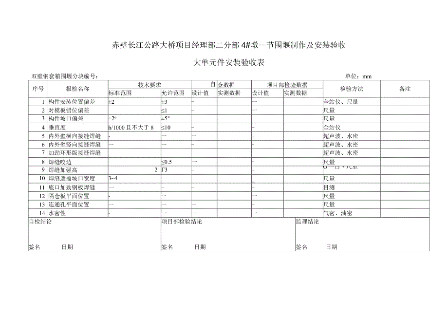 赤壁长江公路大桥4#墩中节围堰制作及安装验收.docx_第1页