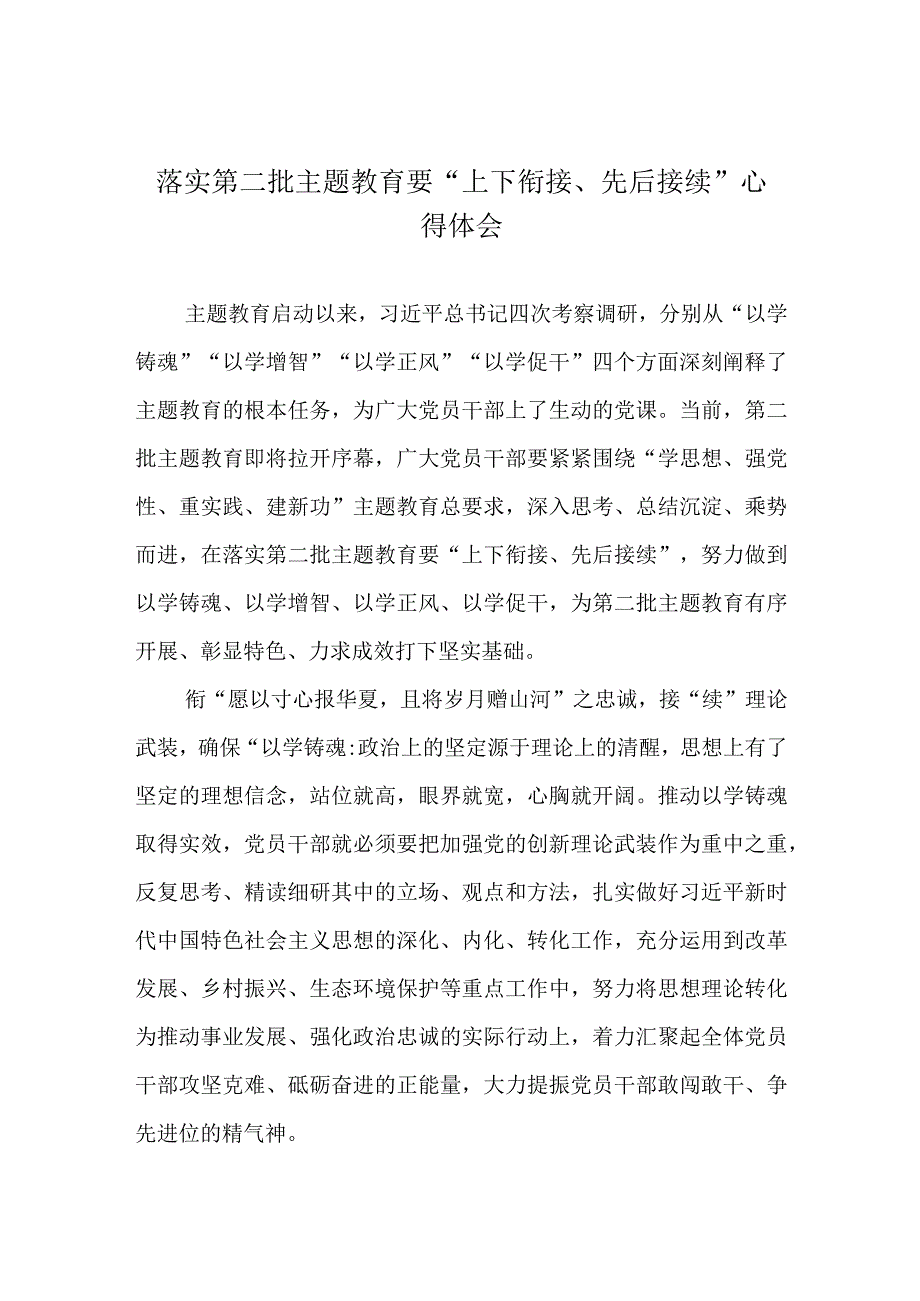 落实第二批主题教育要“上下衔接、先后接续”心得体会.docx_第1页