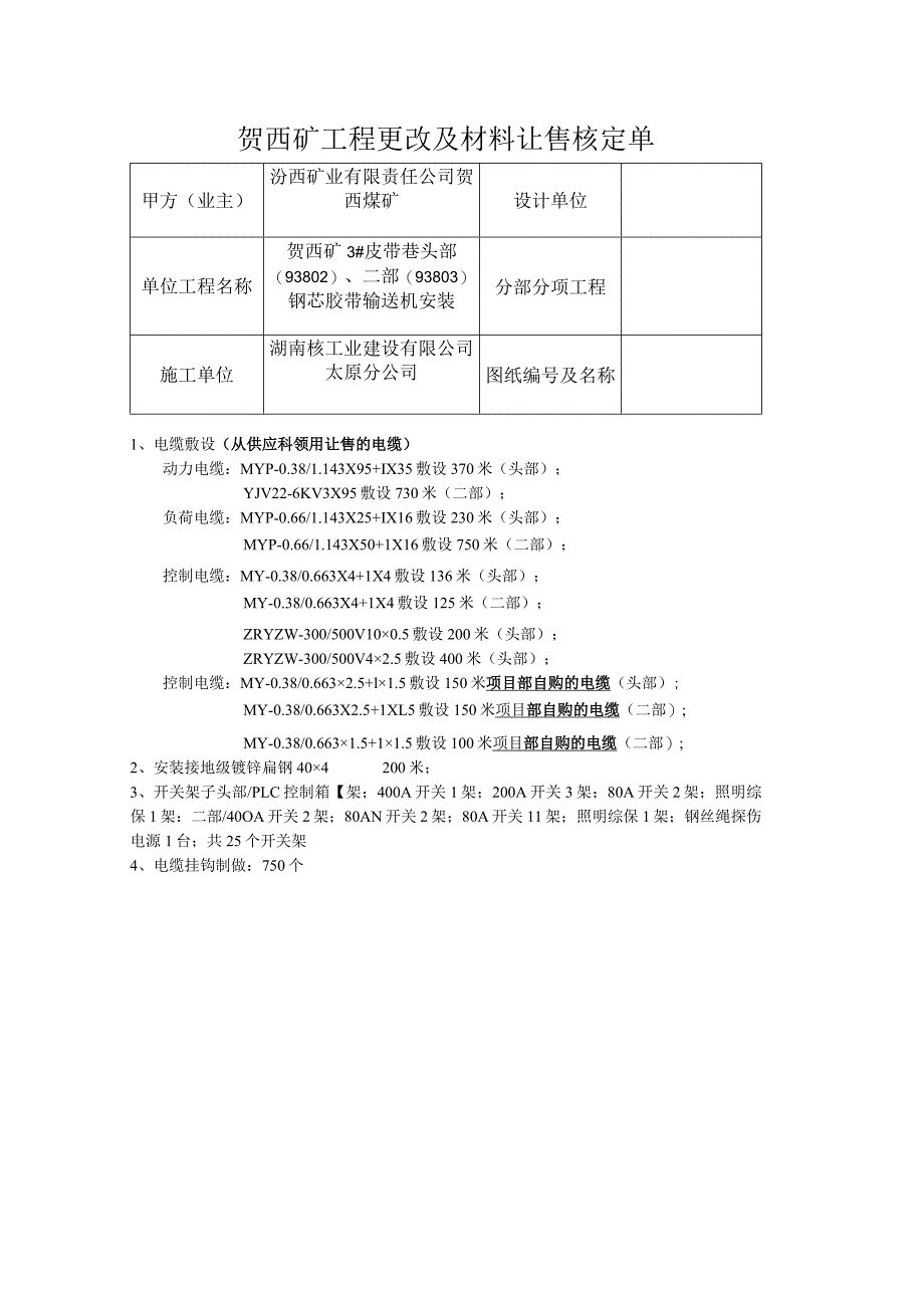 贺西矿工程更改及材料转让核定单.docx_第1页