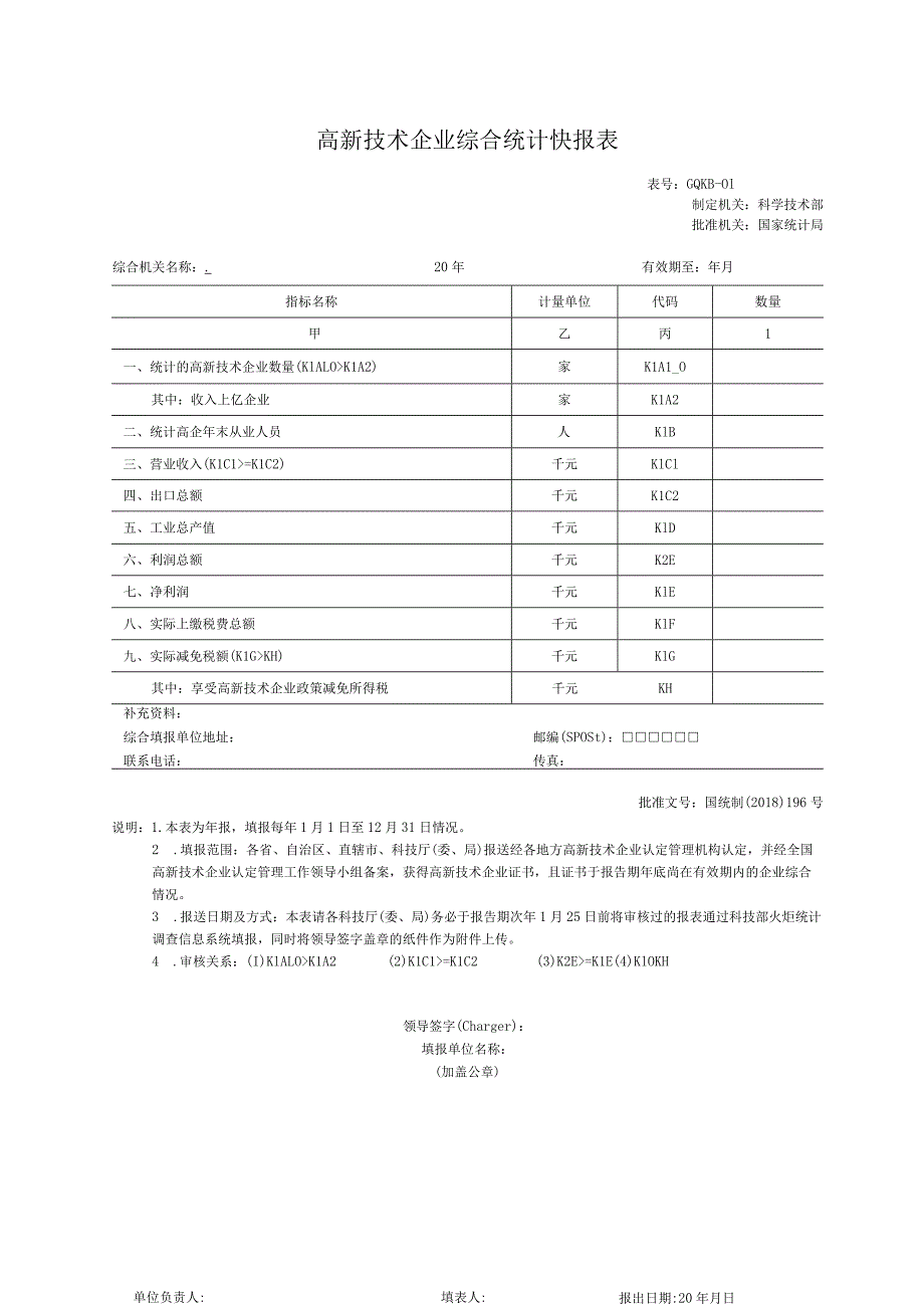 高新技术企业综合统计快报表.docx_第1页