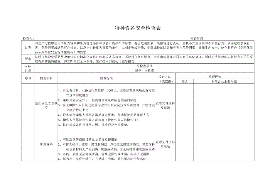 特种设备专项安全检查表.docx_第1页