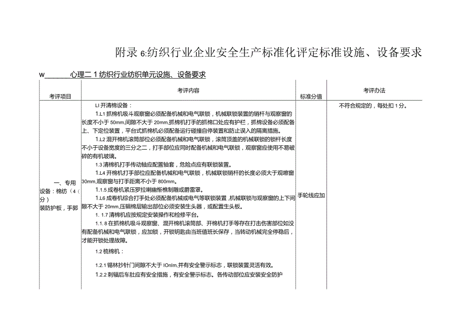 （2023版）纺织行业企业安全生产标准化评定标准设施设备要求2个单元.docx_第1页