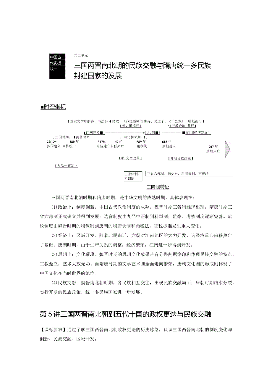 第2单元 三国两晋南北朝的民族交融与隋唐统一多民族封建国家的发展 第5讲 三国两晋南北朝到五代十国的政权更迭与民族交融（含答案）.docx_第1页