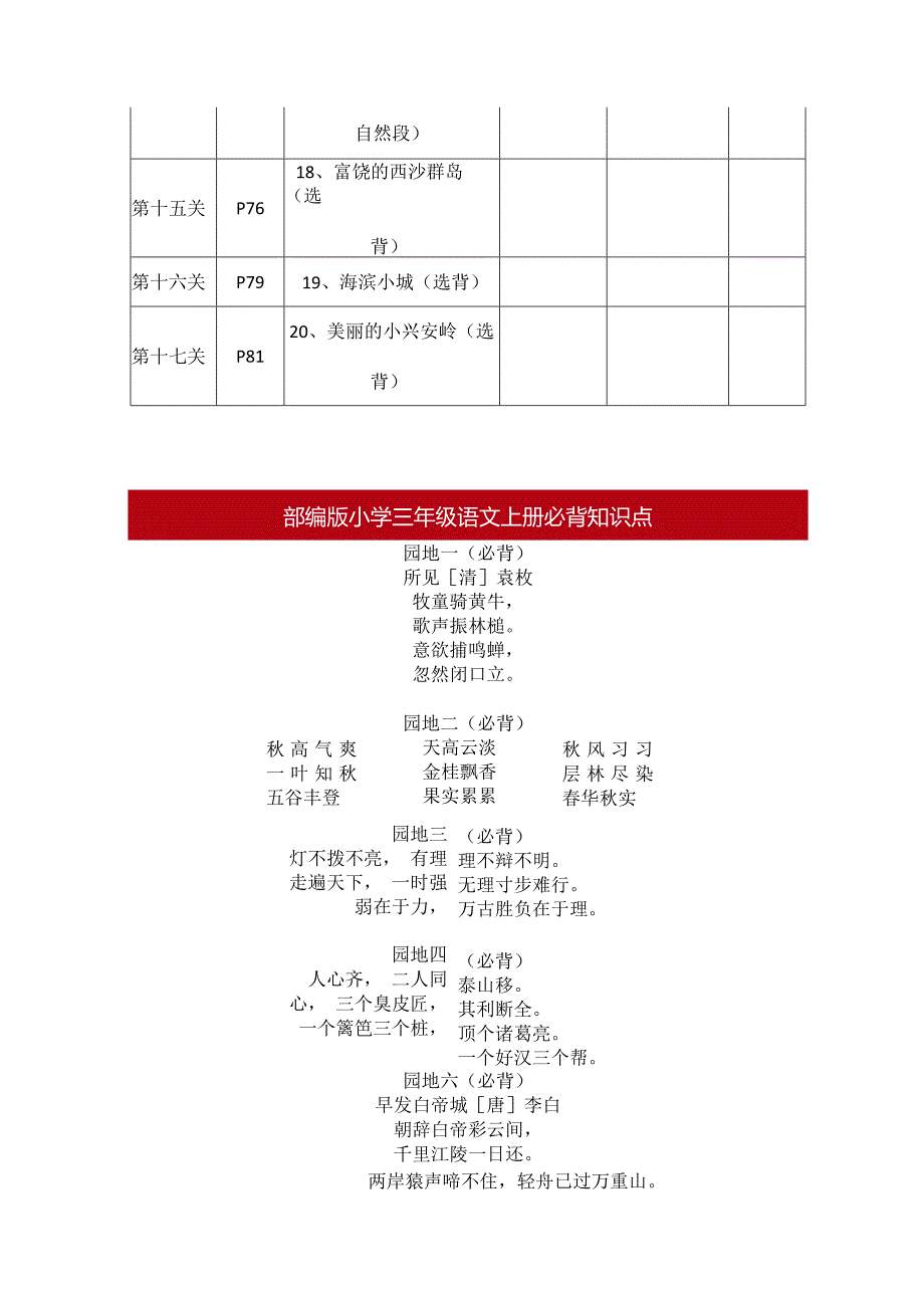 部编版三年级上册背诵课文内容及闯关表.docx_第2页