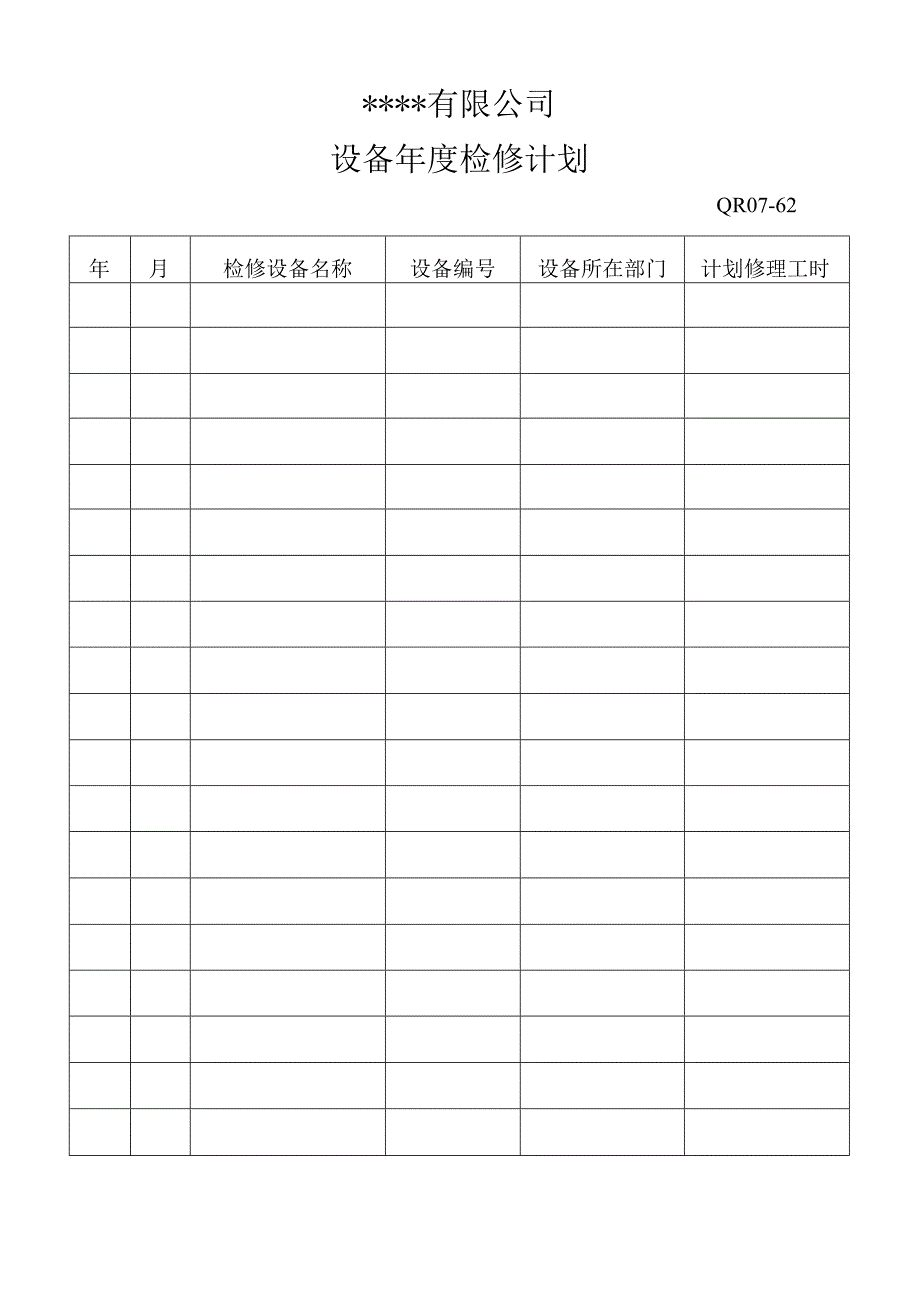 设备年度检修计划表格模板.docx_第1页