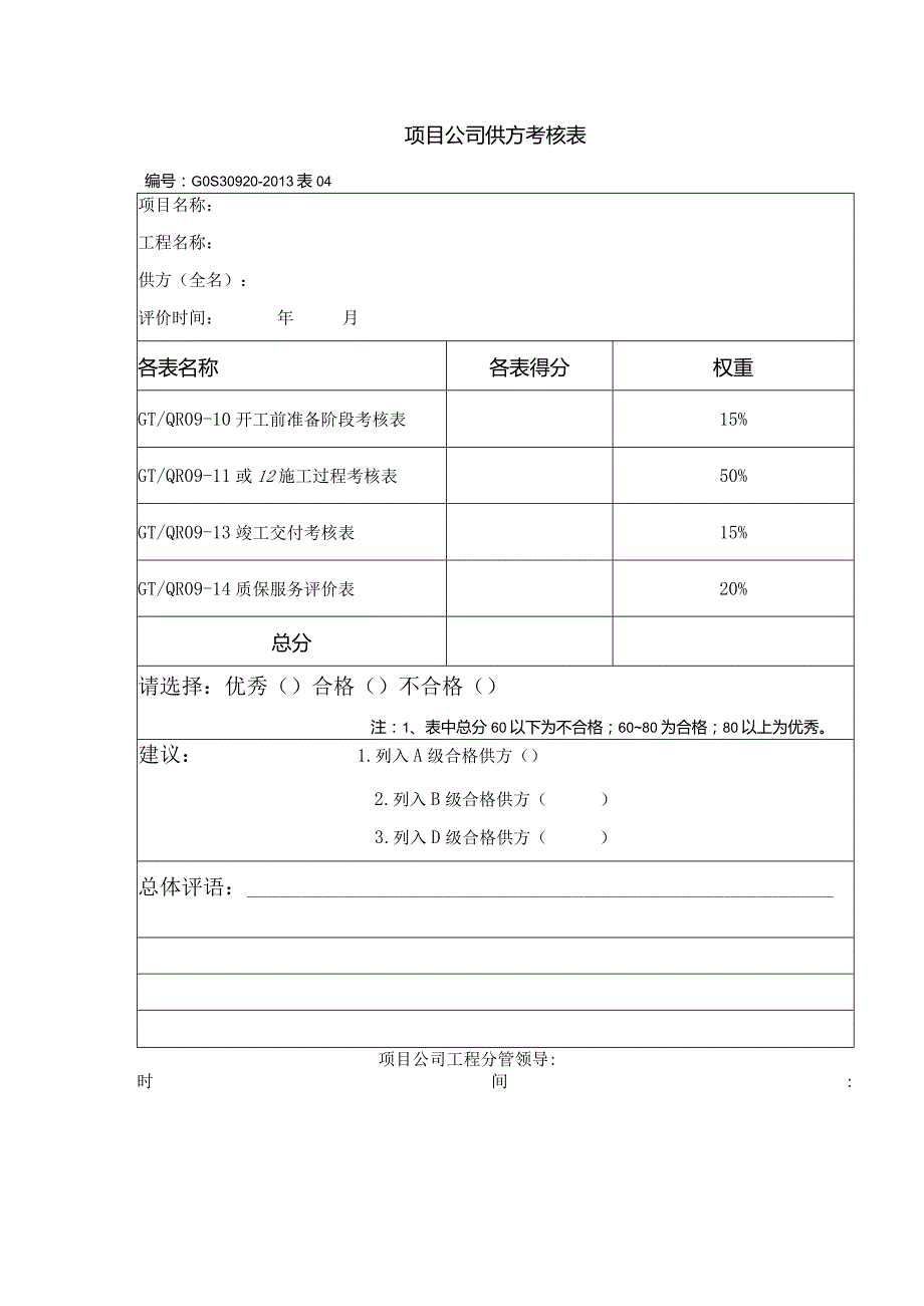 项目公司供方考核表.docx_第1页