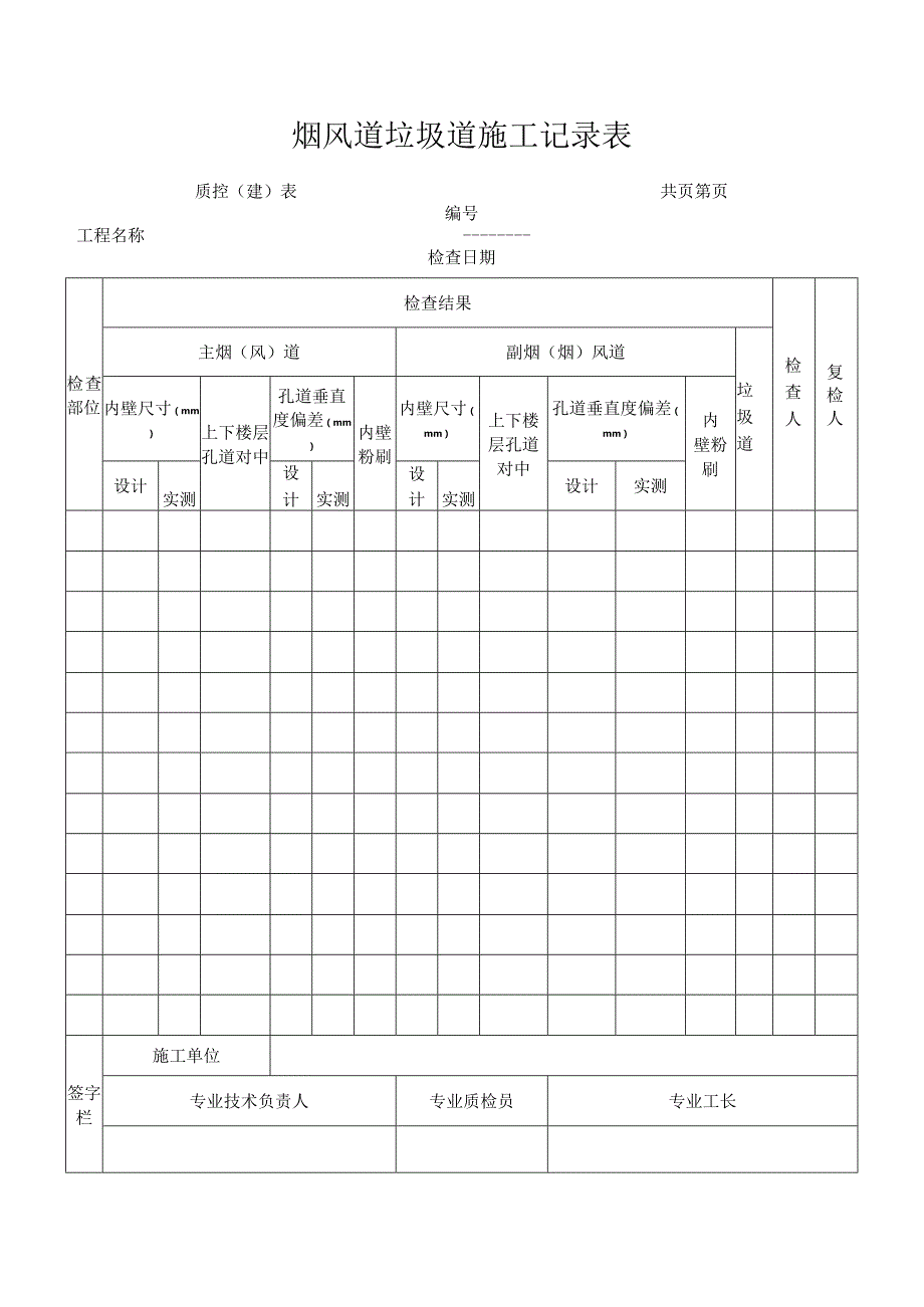 烟风道垃圾道施工记录表.docx_第1页