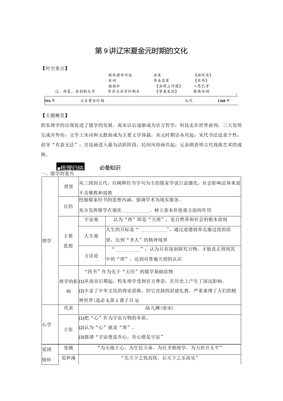 第一部分 古代中国 第3单元 第9讲 辽宋夏金元时期的文化.docx_第1页