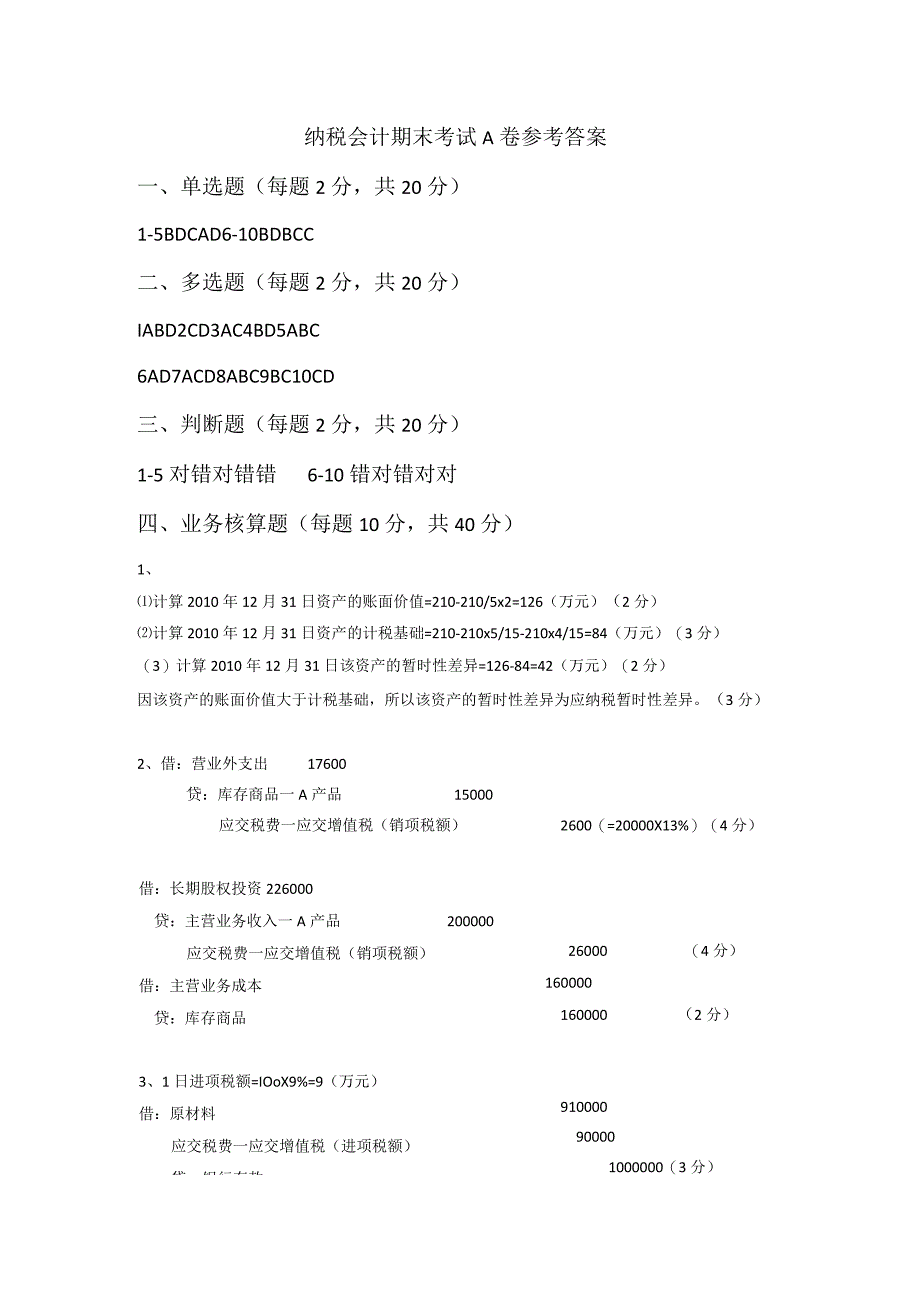 纳税会计考试A卷参考答案.docx_第1页