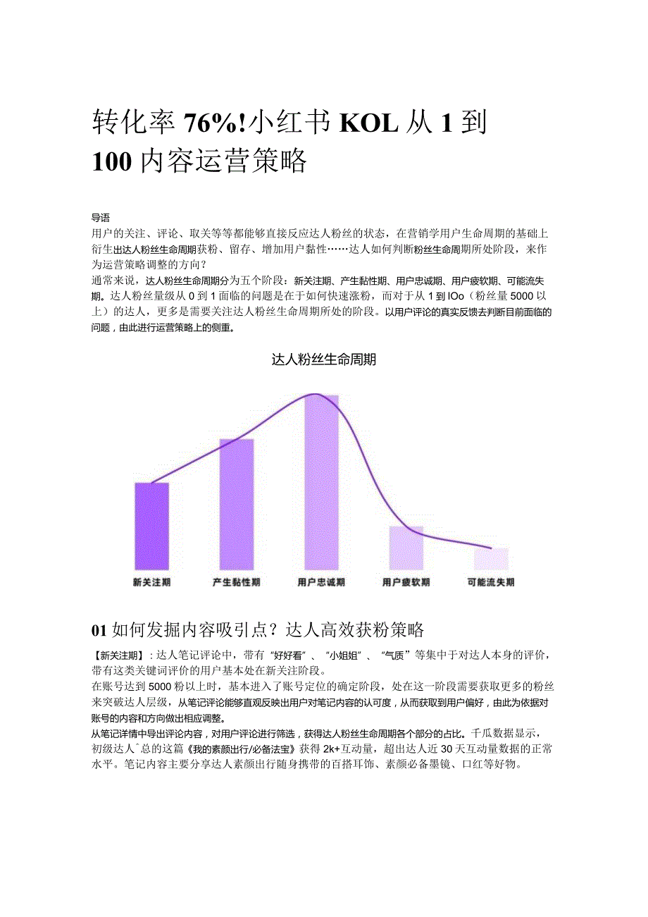 转化率76%！小红书KOL从1到100内容运营策略.docx_第1页