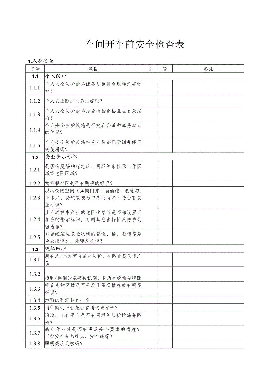 车间开车前安全检查表.docx_第1页