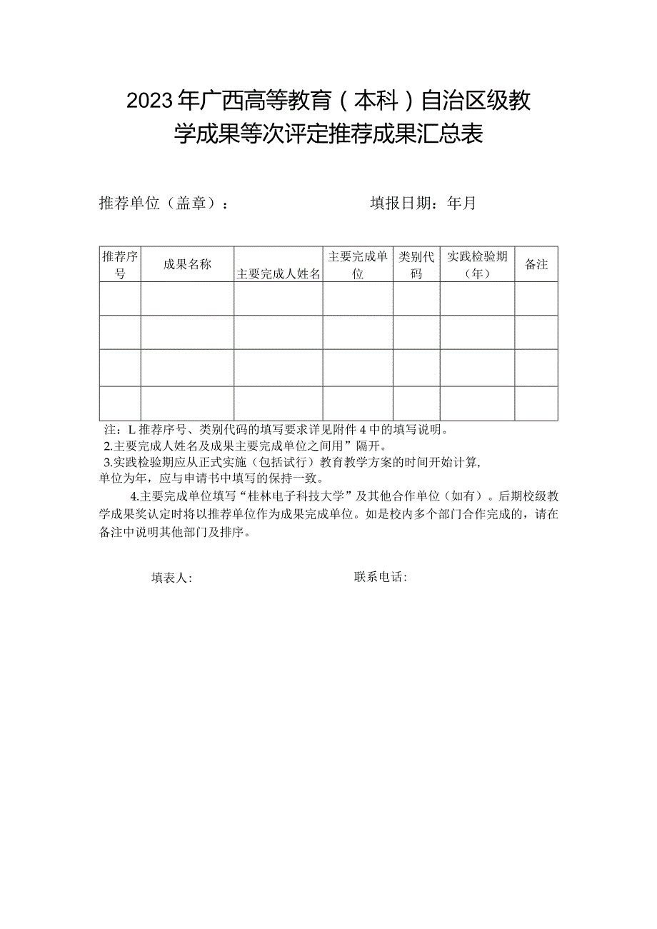 2023年广西高等教育（本科）自治区级教学成果等次评定推荐成果汇总表.docx_第1页