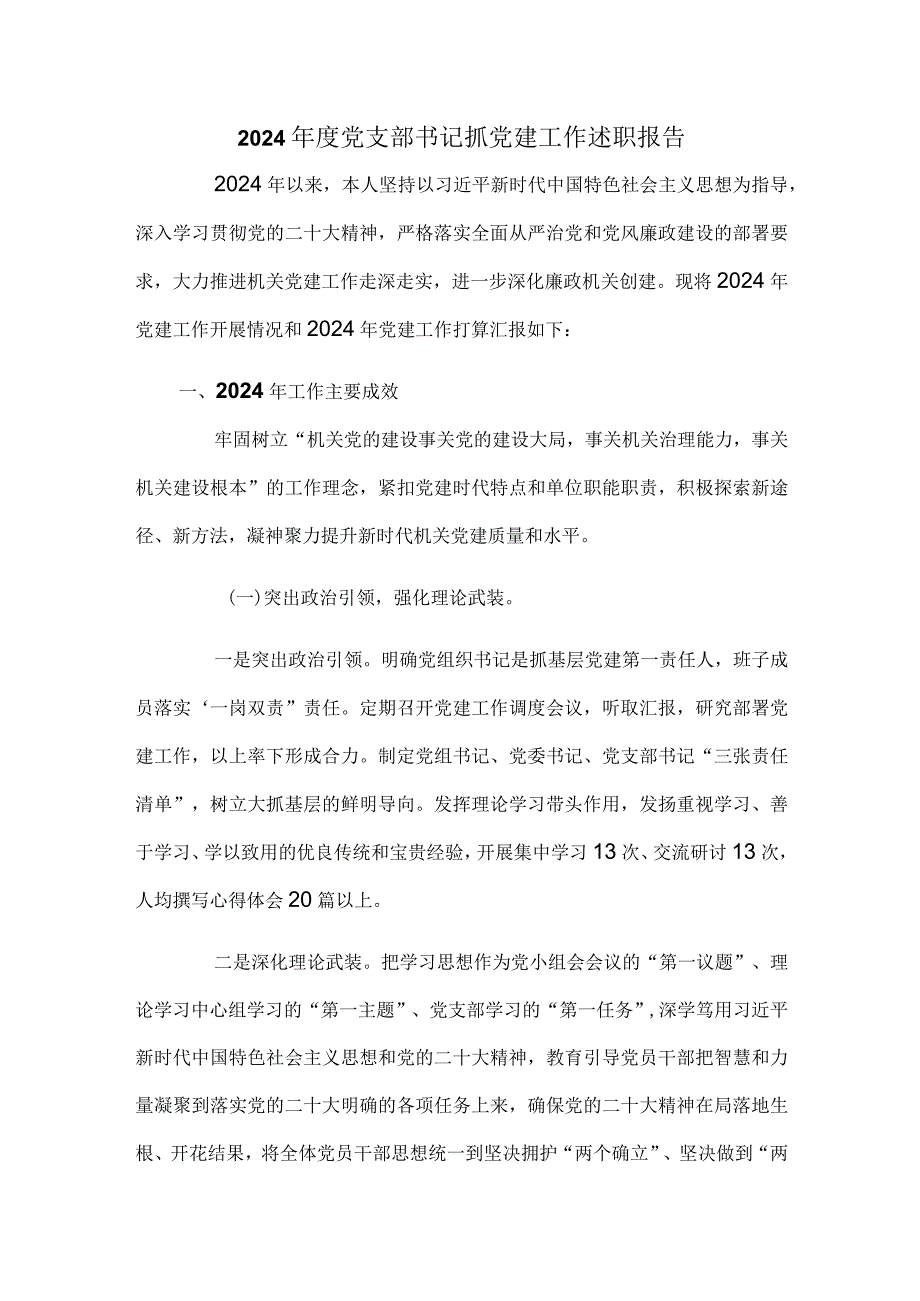 2024年度党支部书记抓党建工作述职报告.docx_第1页