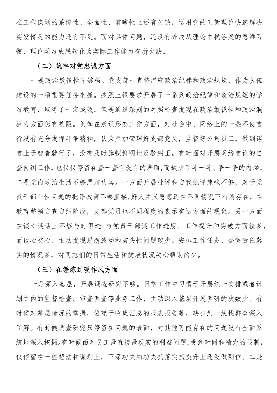 党支部班子主题教育暨教育整顿专题组织生活会对照检查材料 .docx_第2页