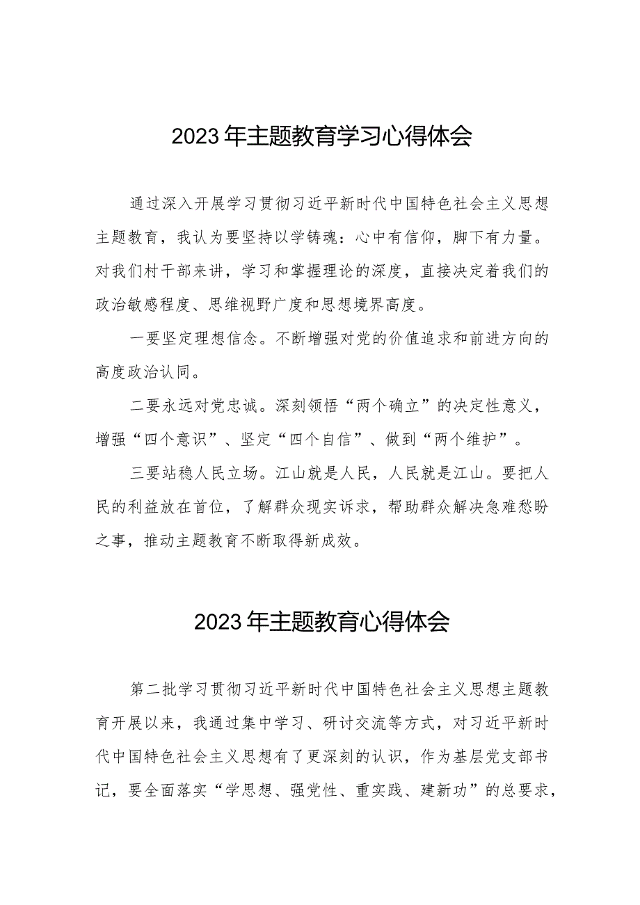 村干部学习贯彻2023年主题教育学习心得体会八篇.docx_第1页