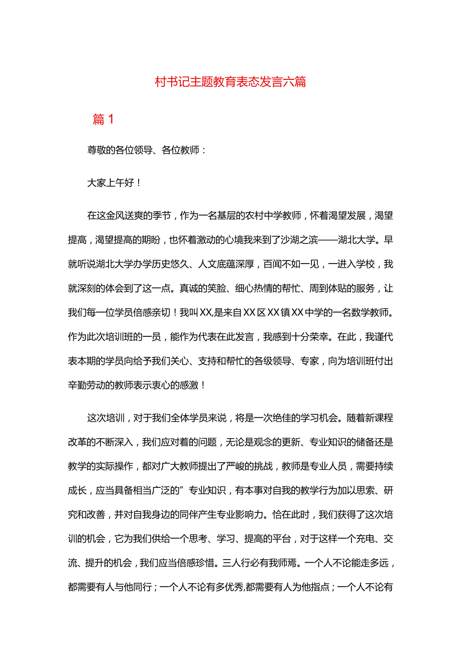 村书记主题教育表态发言六篇.docx_第1页