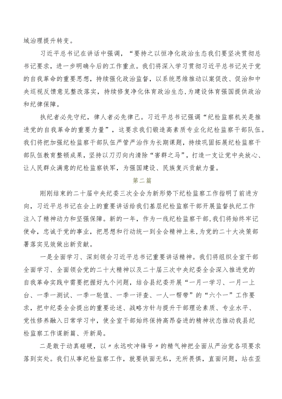 共10篇在深入学习贯彻二十届中央纪委三次全会精神的交流发言材料、心得体会.docx_第3页