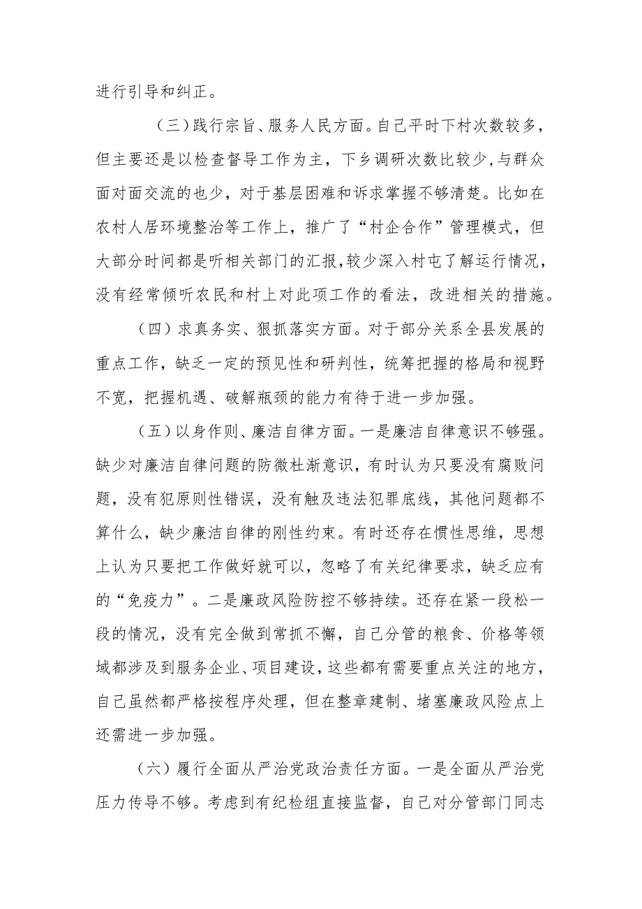 副县长2024年度专题民主生活会八个方面对照检查发言材料(对照树立和践行正确政绩观要求查摆的问题及典型案例剖析).docx_第2页