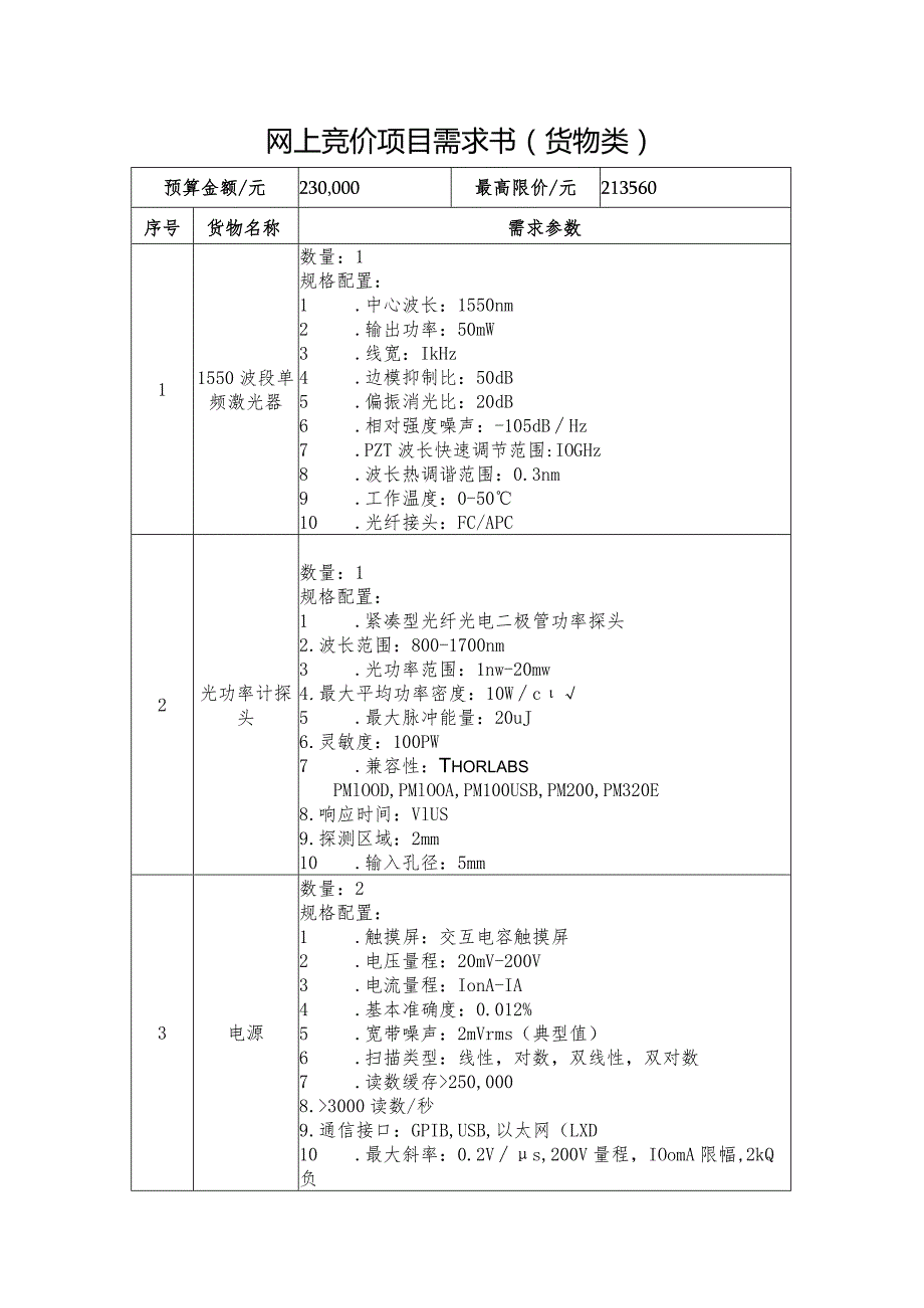 网上竞价项目需求书货物类.docx_第1页