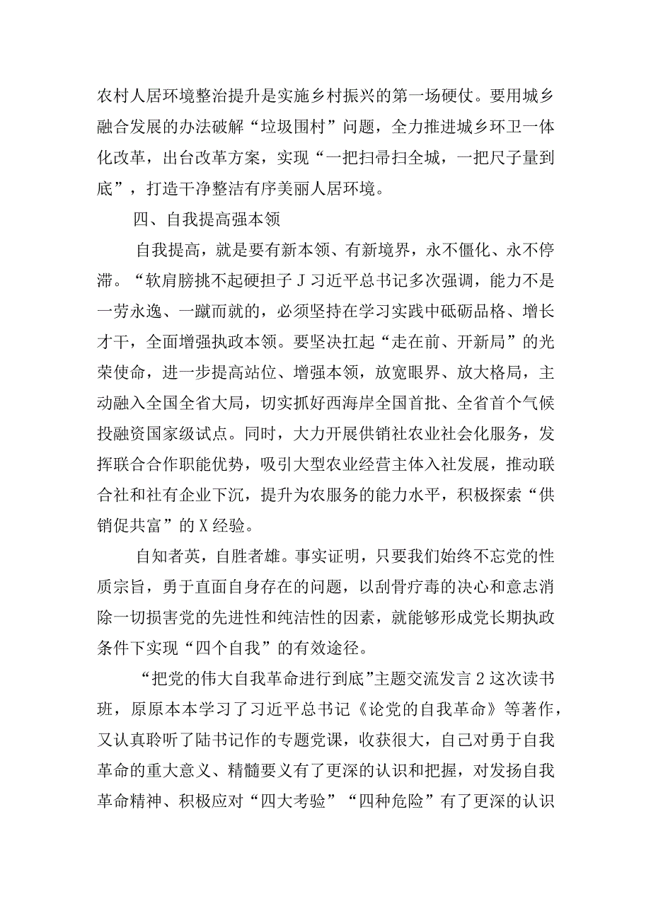 “把党的伟大自我革命进行到底”主题交流发言五篇.docx_第3页