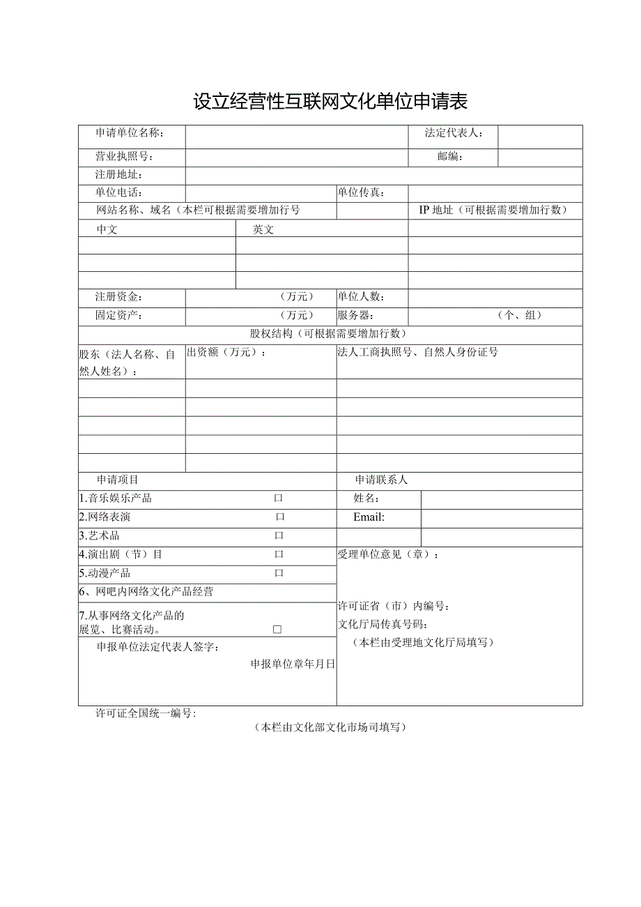 设立经营性互联网文化单位申请表.docx_第1页