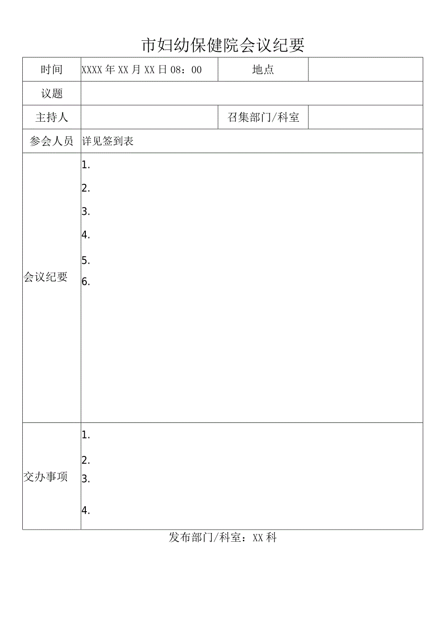 医院各委员会会议记要、会议记录、签到表模板.docx_第1页