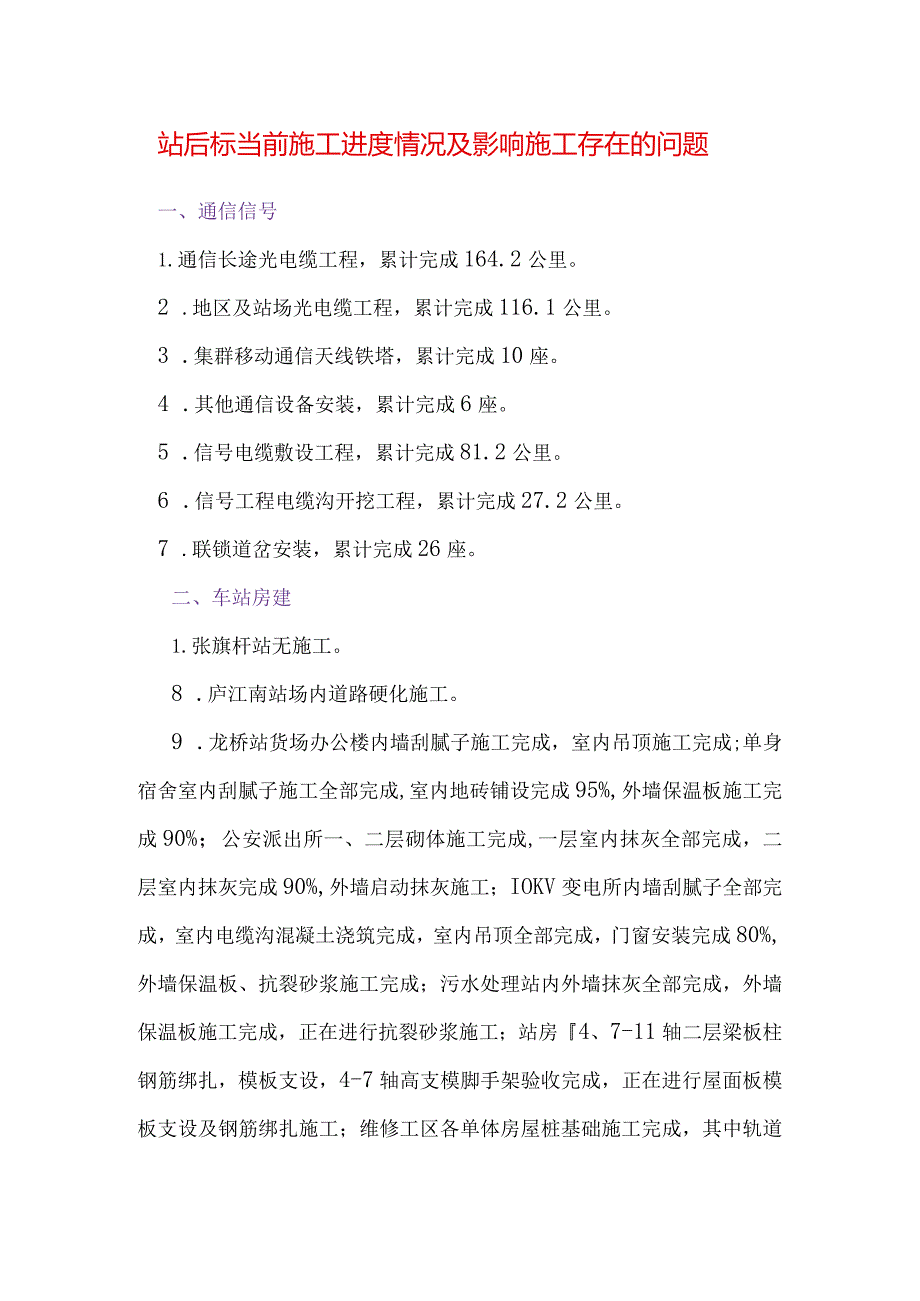 站后标现场进度及施工存在问题和解决办法16.8.22.docx_第1页