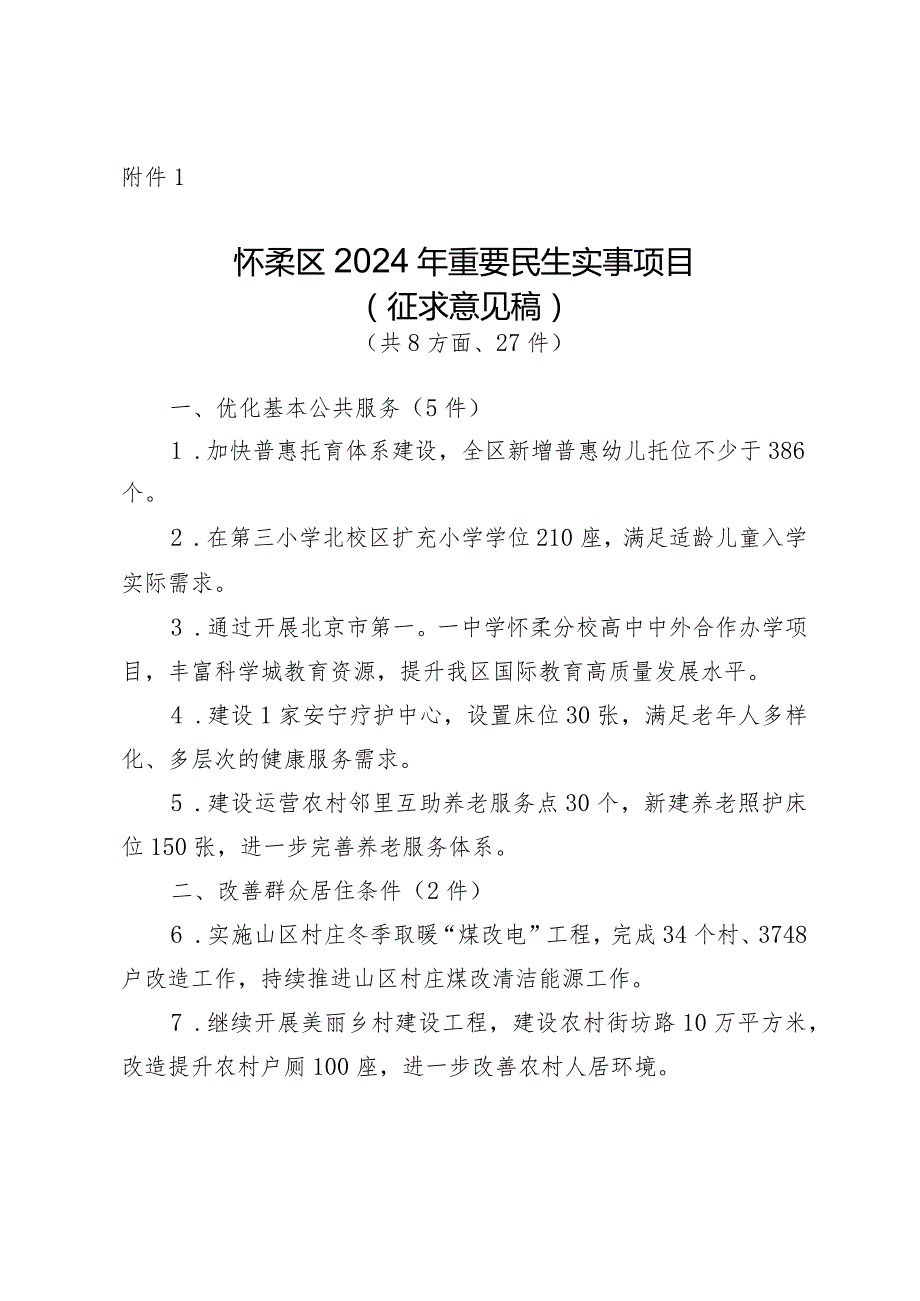 怀柔区2024年重要民生实事项目（征求意见稿）.docx_第1页