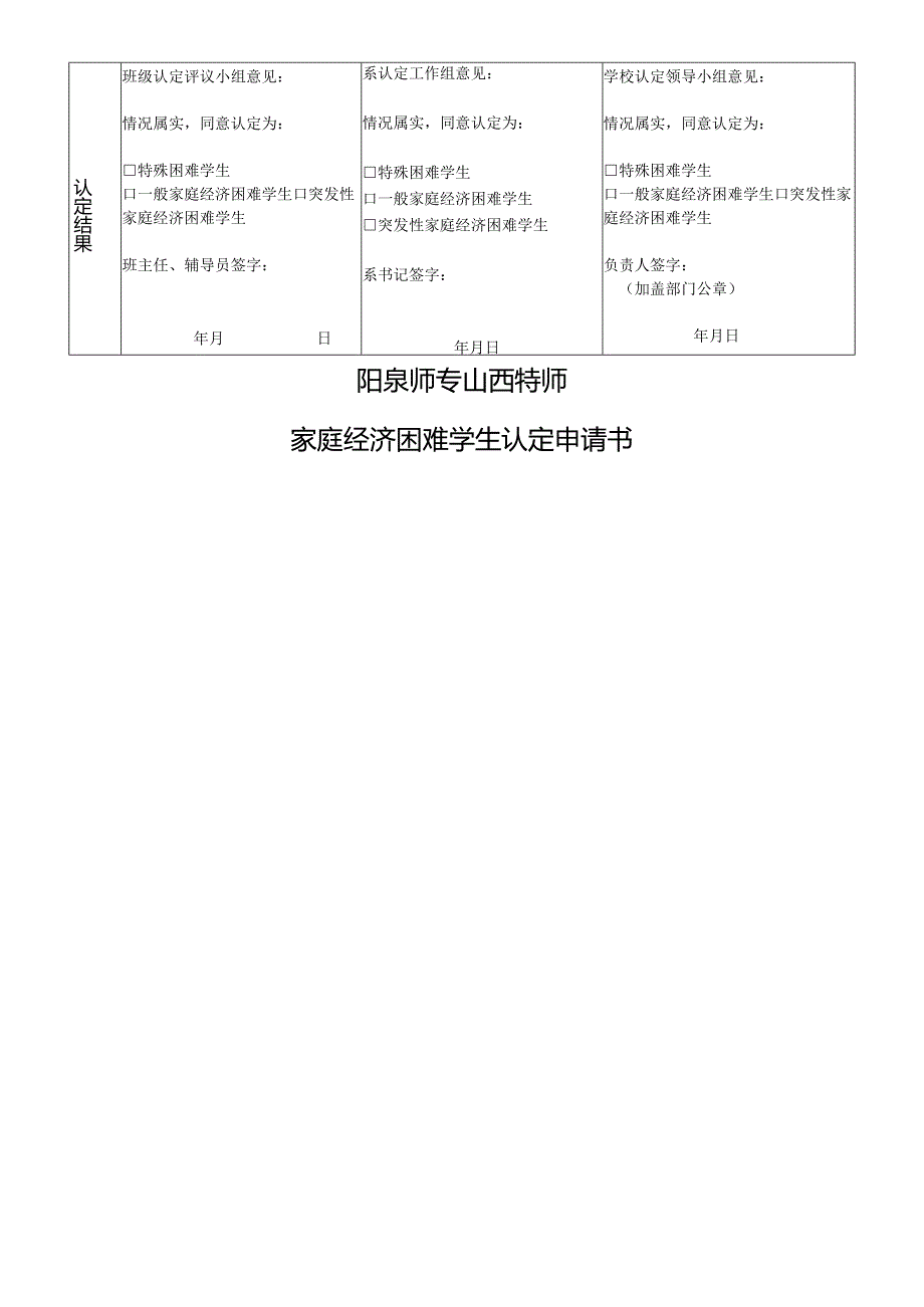 阳泉师专山西特师家庭经济困难学生认定申请表.docx_第2页