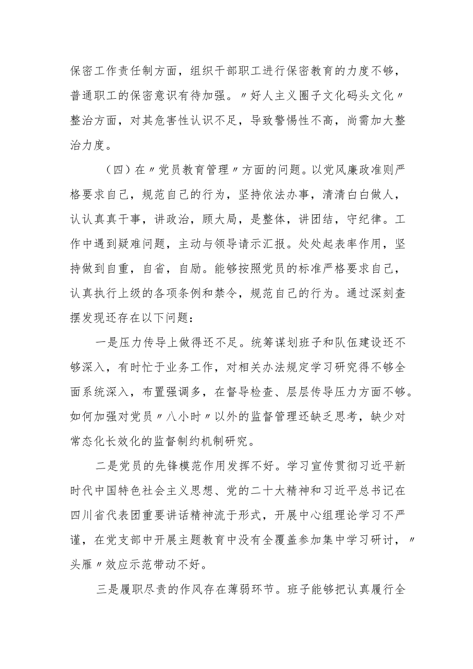 某乡镇机关支部2023年专题组织生活会检视问题发言提纲.docx_第3页