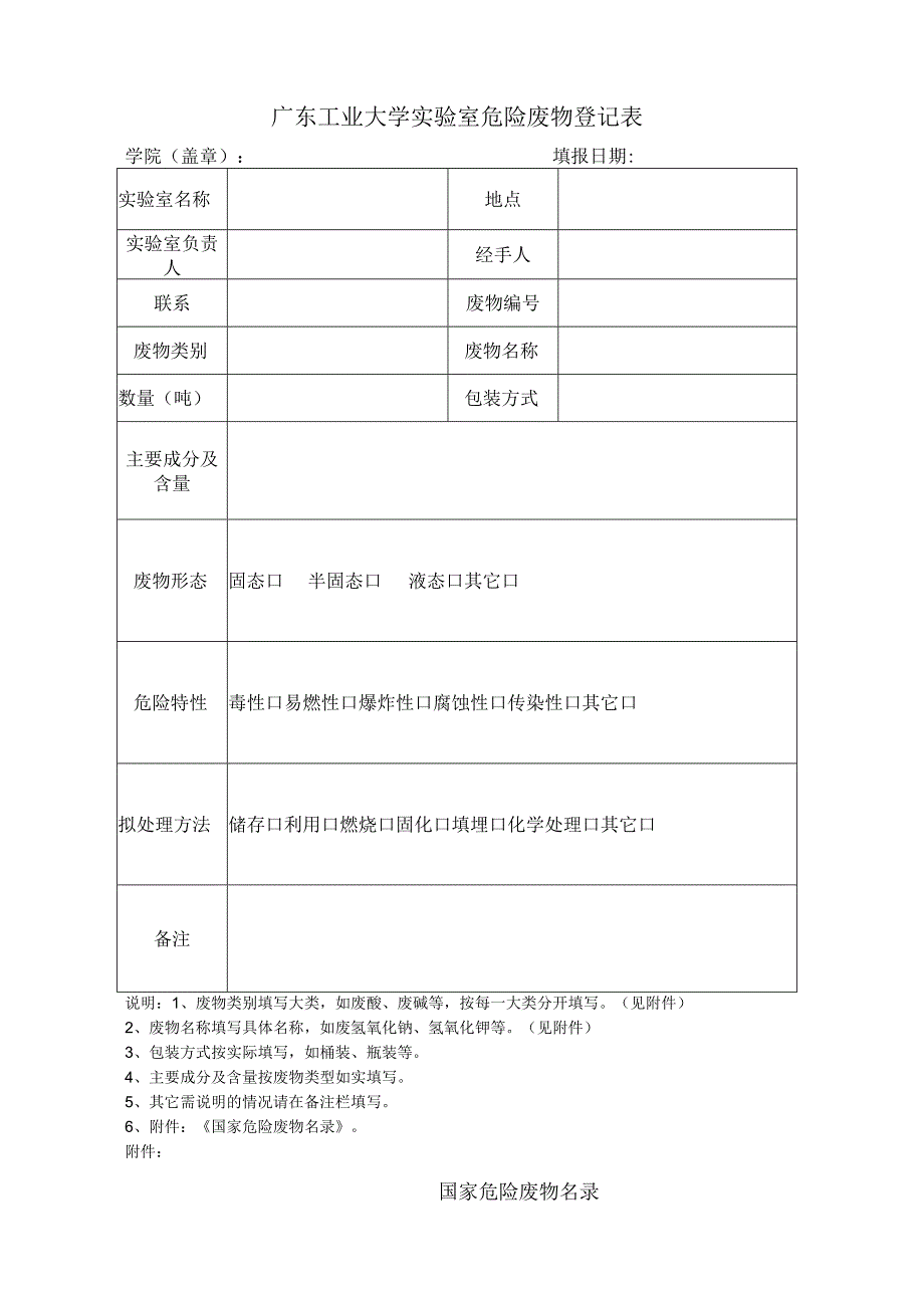 广东工业大学实验室危险废物登记表.docx_第1页