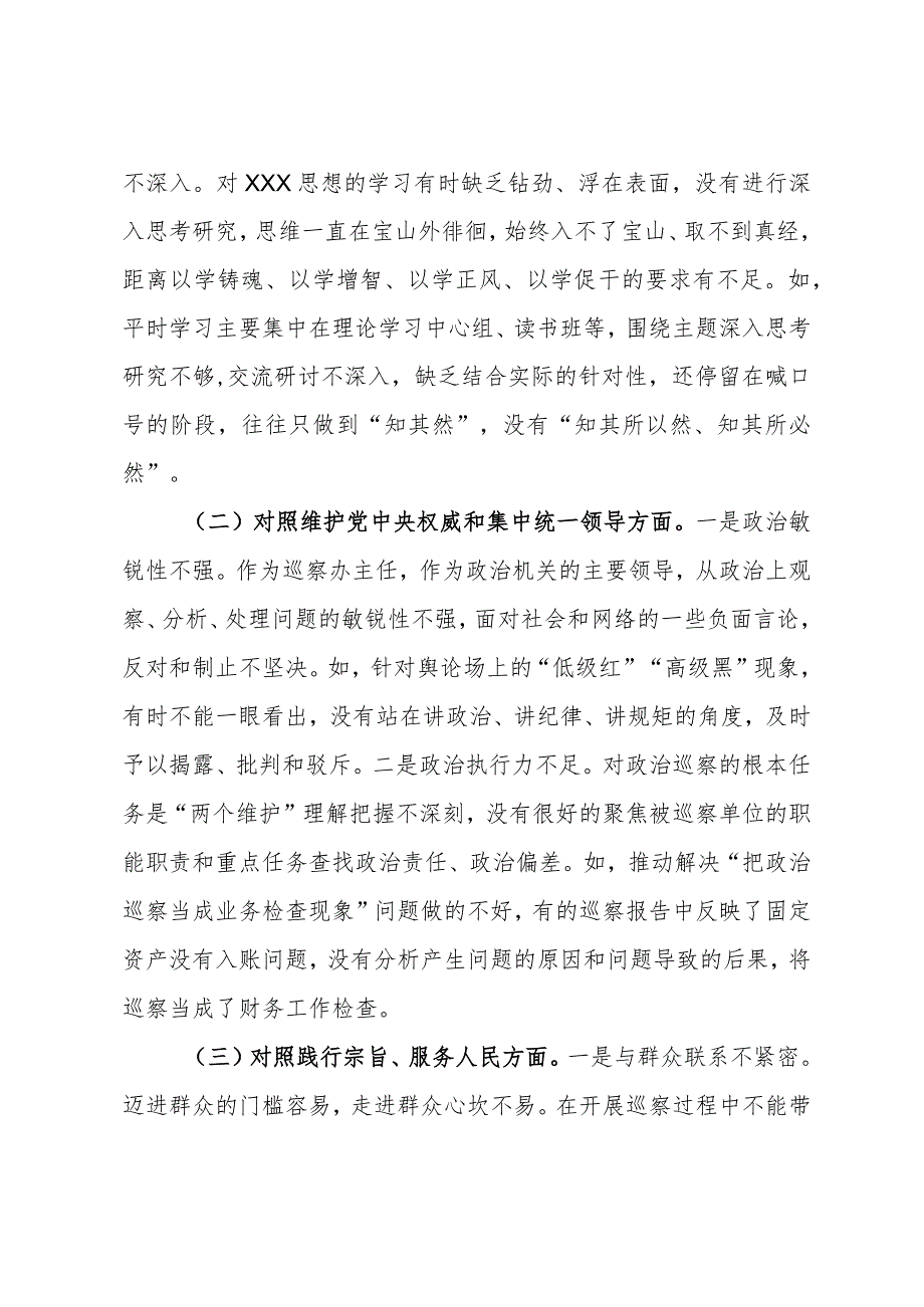 市委巡察办主任2023年专题民主生活会对照检查材料.docx_第2页