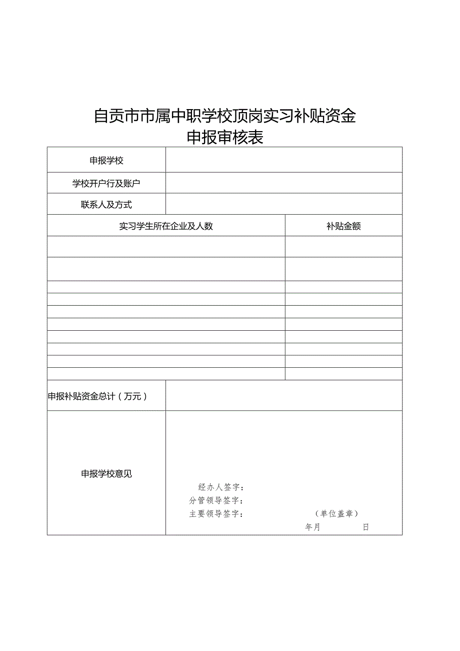 自贡市市属中职学校顶岗实习补贴资金申报审核表.docx_第1页