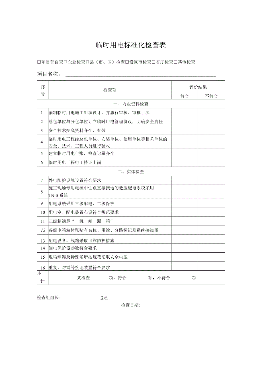 临时用电标准化检查表.docx_第1页