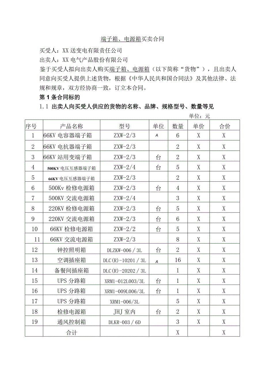 端子箱、电源箱 买卖合同（2024年XX送变电有限责任公司与XX电气产品股份有限公司）.docx_第1页