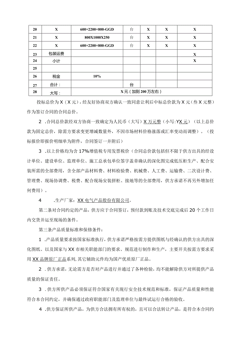 XX工程项目低压配电箱（柜）供货合同（2023年XX城建安装集团有限公司与XX电气产品股份有限公司）.docx_第3页