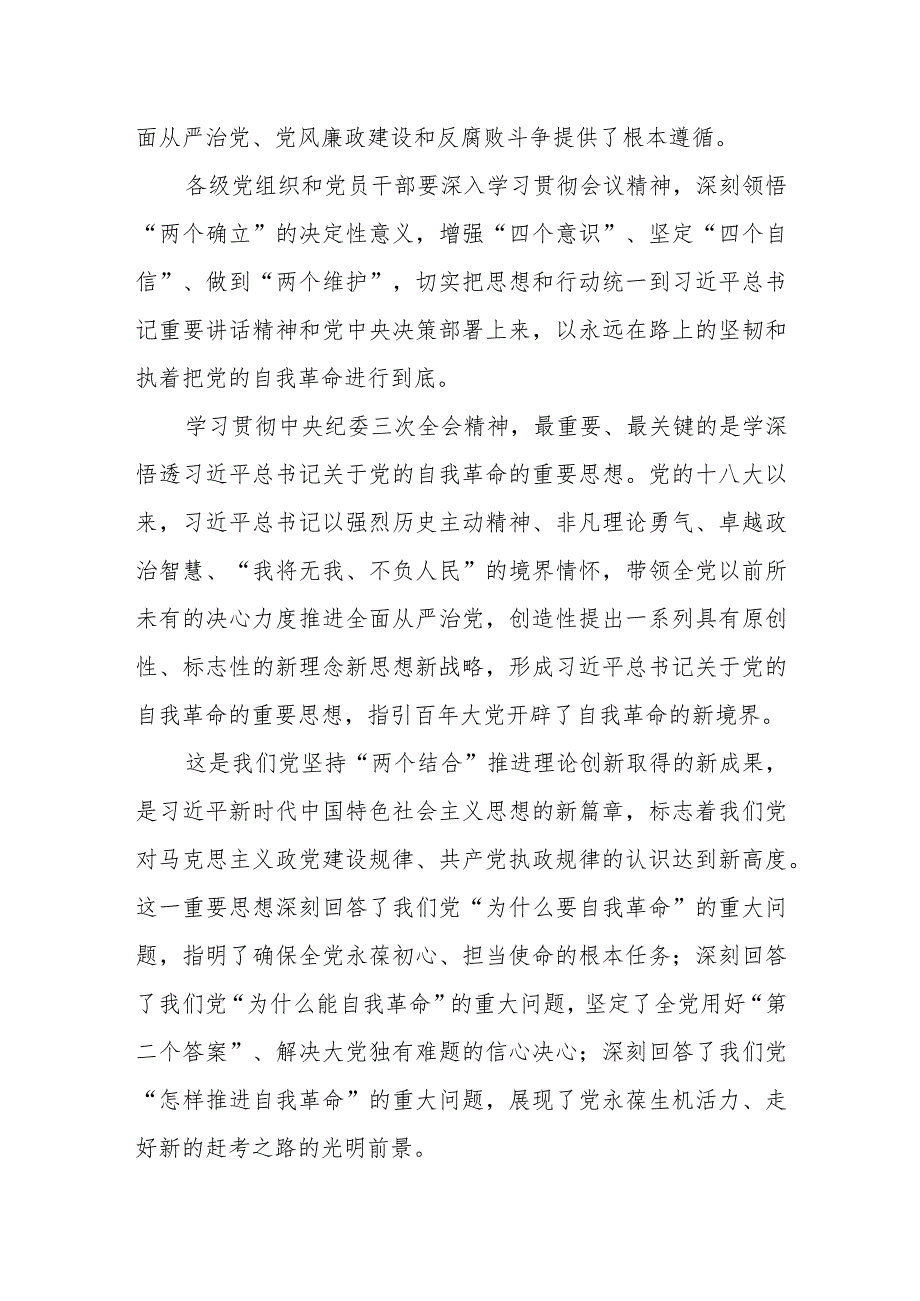 学习贯彻中央纪委三次全会精神心得体会发言、学习贯彻在二十届中央纪委三次全会上的重要讲话心得体会.docx_第2页