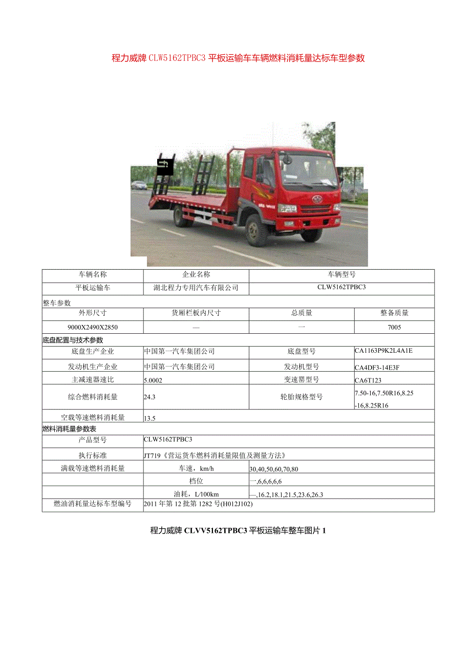 程力威牌CLW5162TPBC3平板运输车技术参数表.docx_第2页