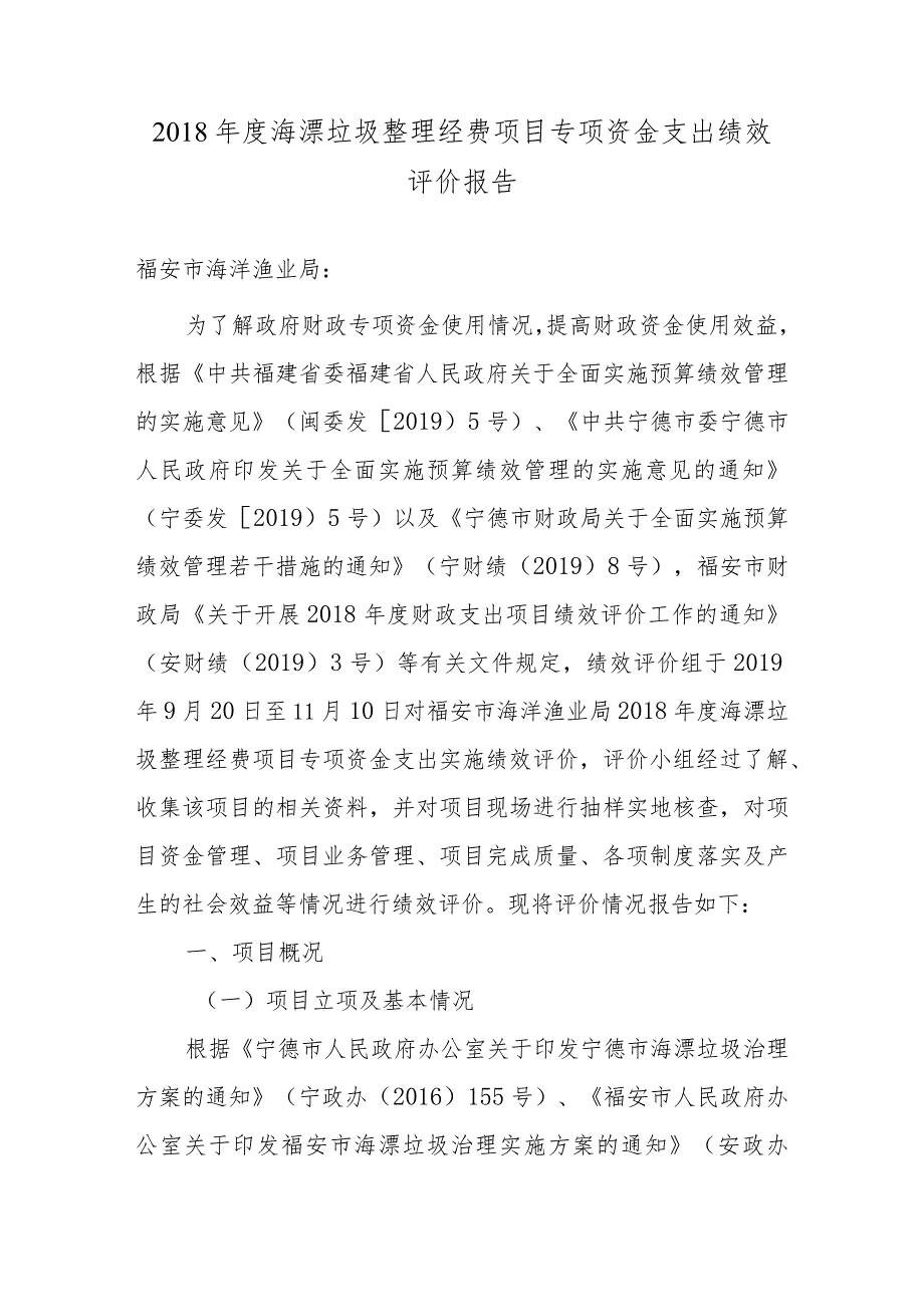 2018年度海漂垃圾整理经费项目专项资金支出绩效评价报告.docx_第1页