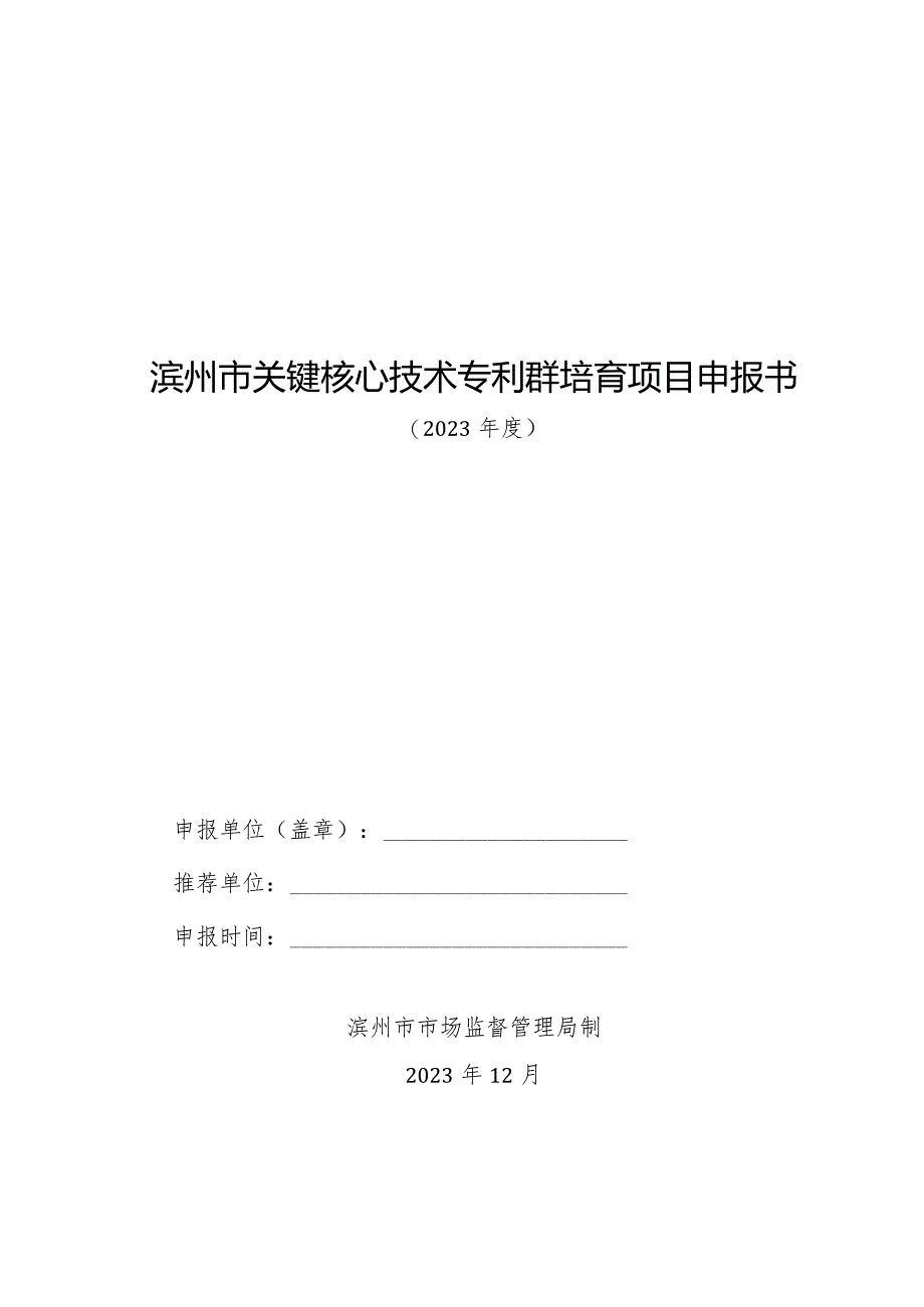 滨州市关键核心技术专利群培育项目申报书.docx_第1页