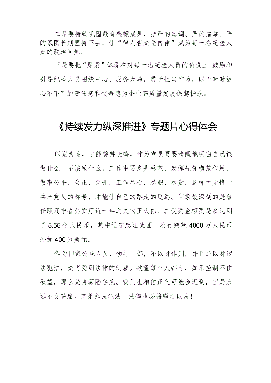 观看《持续发力 纵深推进》心得体会简短发言二十一篇.docx_第2页