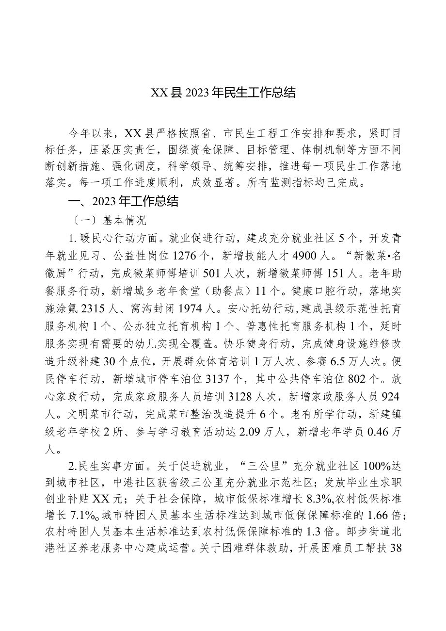 XX县2023年民生工作总结.docx_第1页