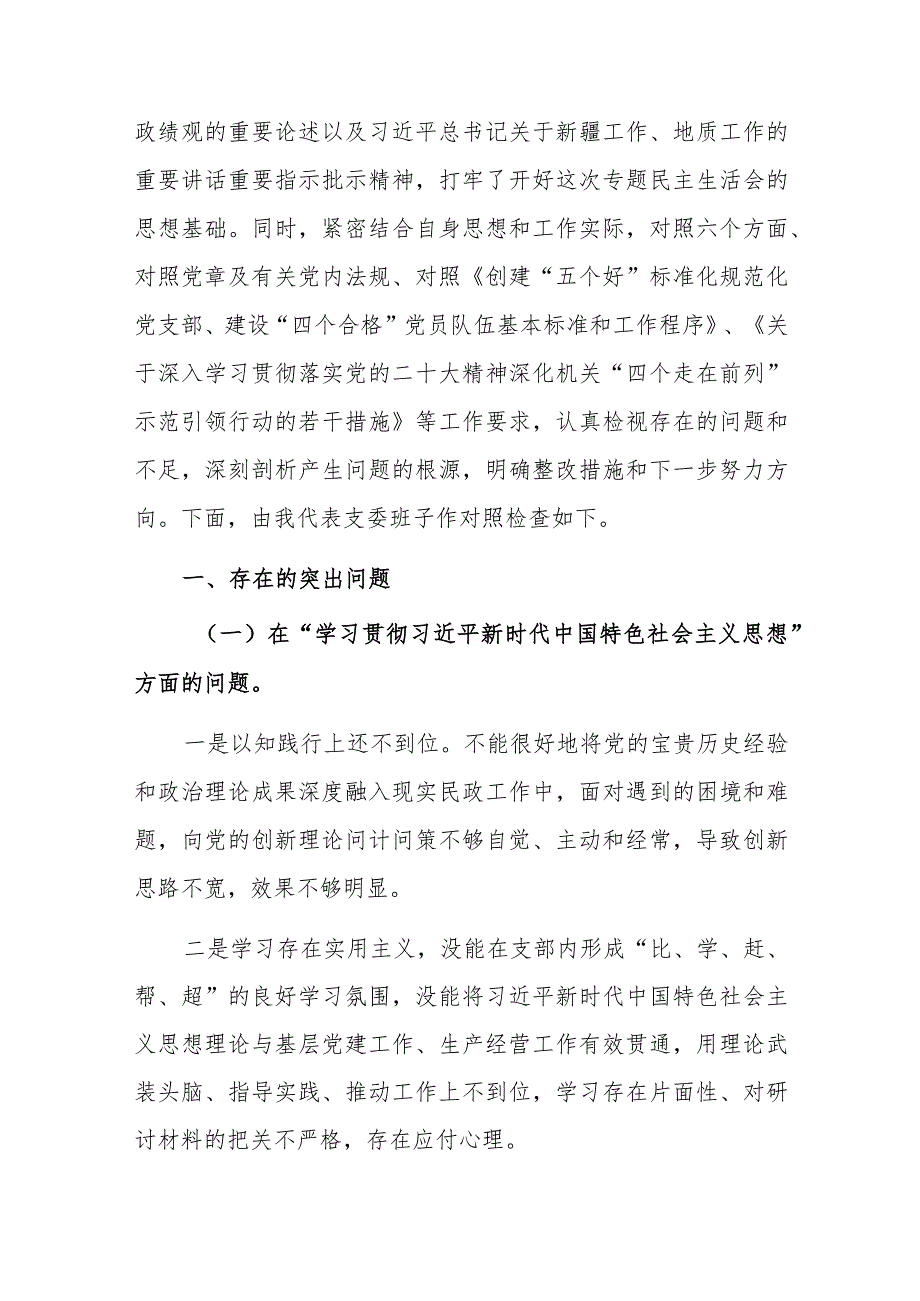 2024年党支部专题民主生活会（践行宗旨、服务人民、求真务实、狠抓落实等新6个对照方面）对照检查检查材料范文.docx_第3页