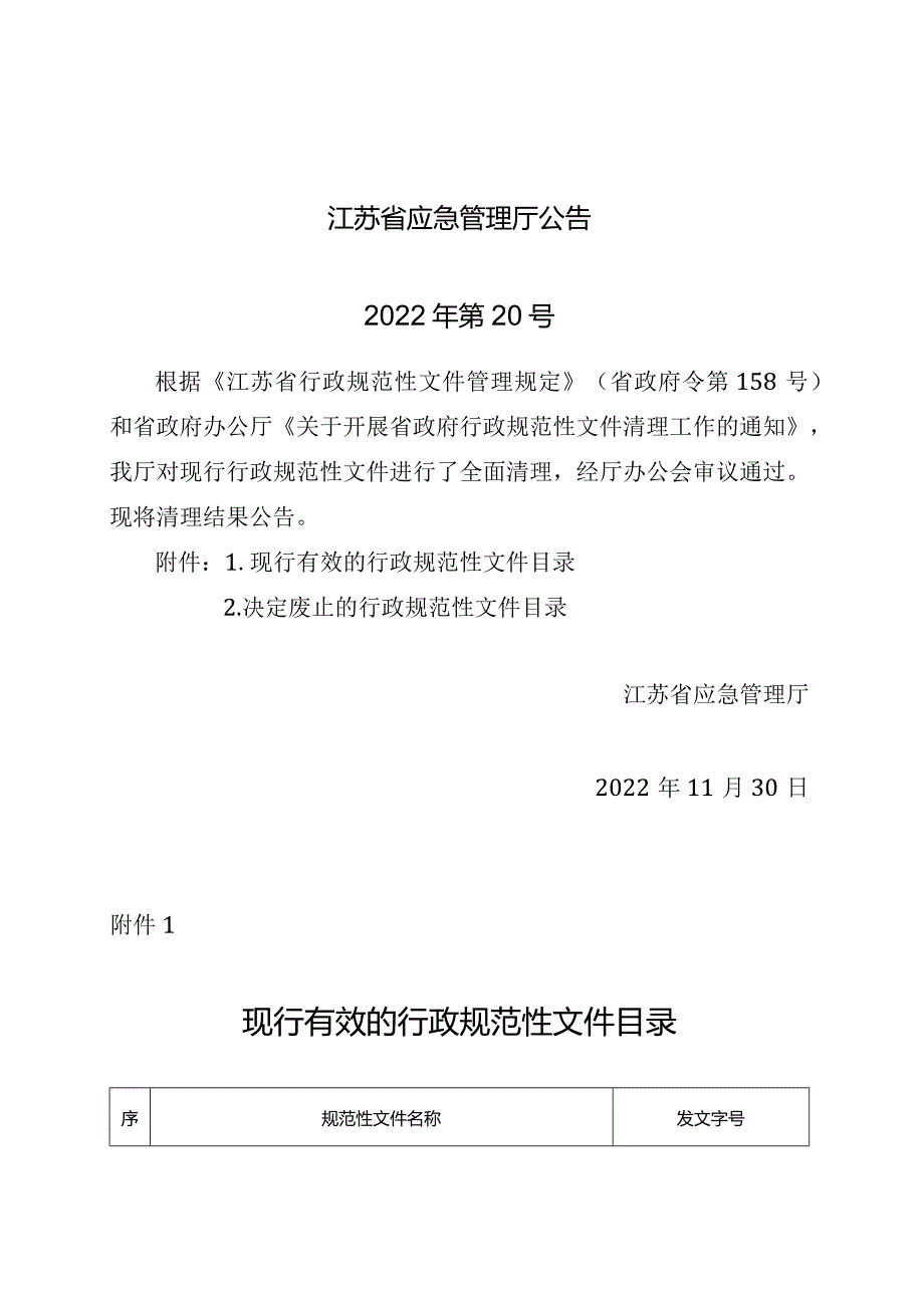 江苏省应急管理厅现行行政规范性文件清理结果公告.docx_第1页